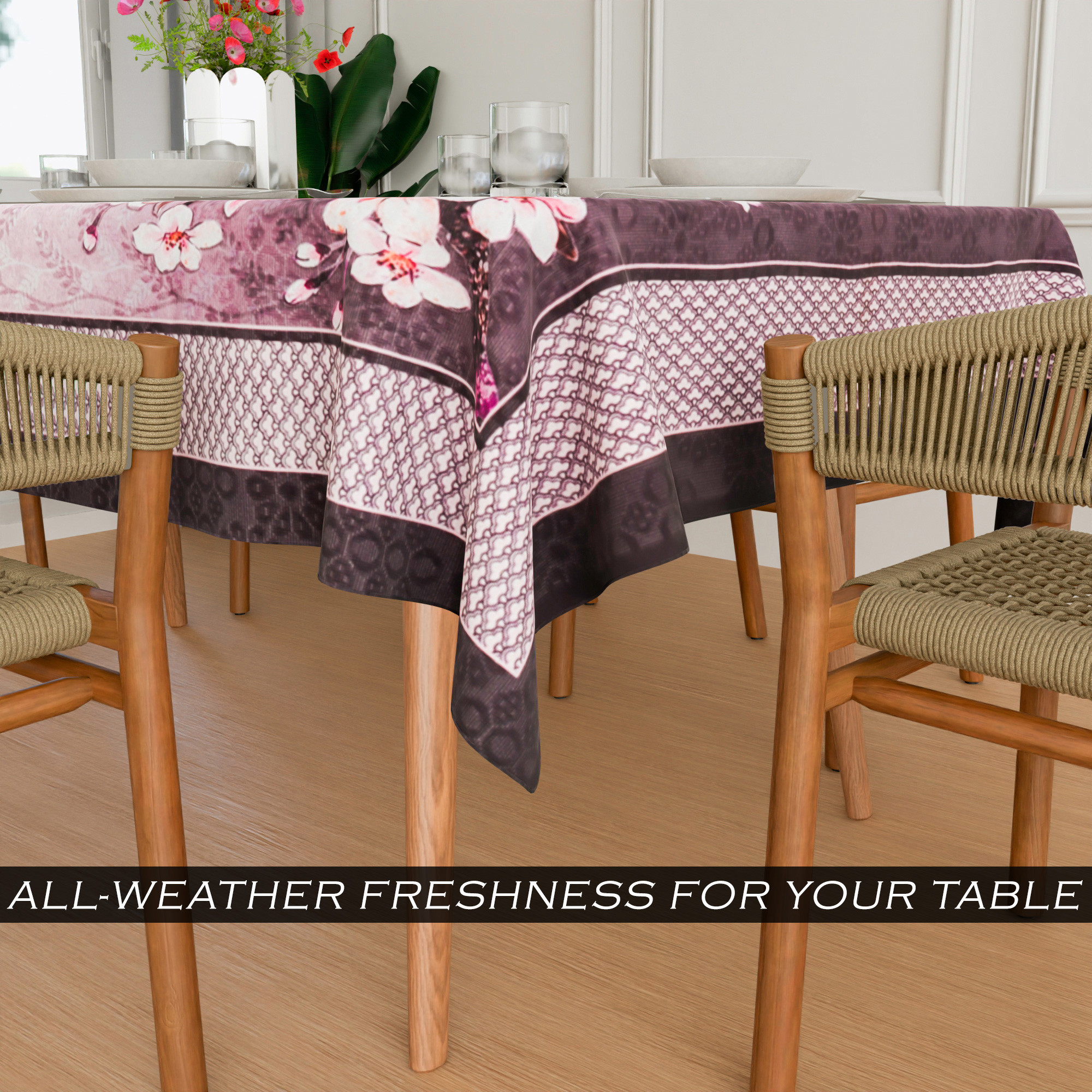 Kuber Industries Dining Table Cover  60x90 Inch  Net 6-Seater Table Cover  Indoor  Outdoor Table Cloth  Hotels-Restaurants Table Cover  Flower Digital Print-637  DTC  Pink  Purple