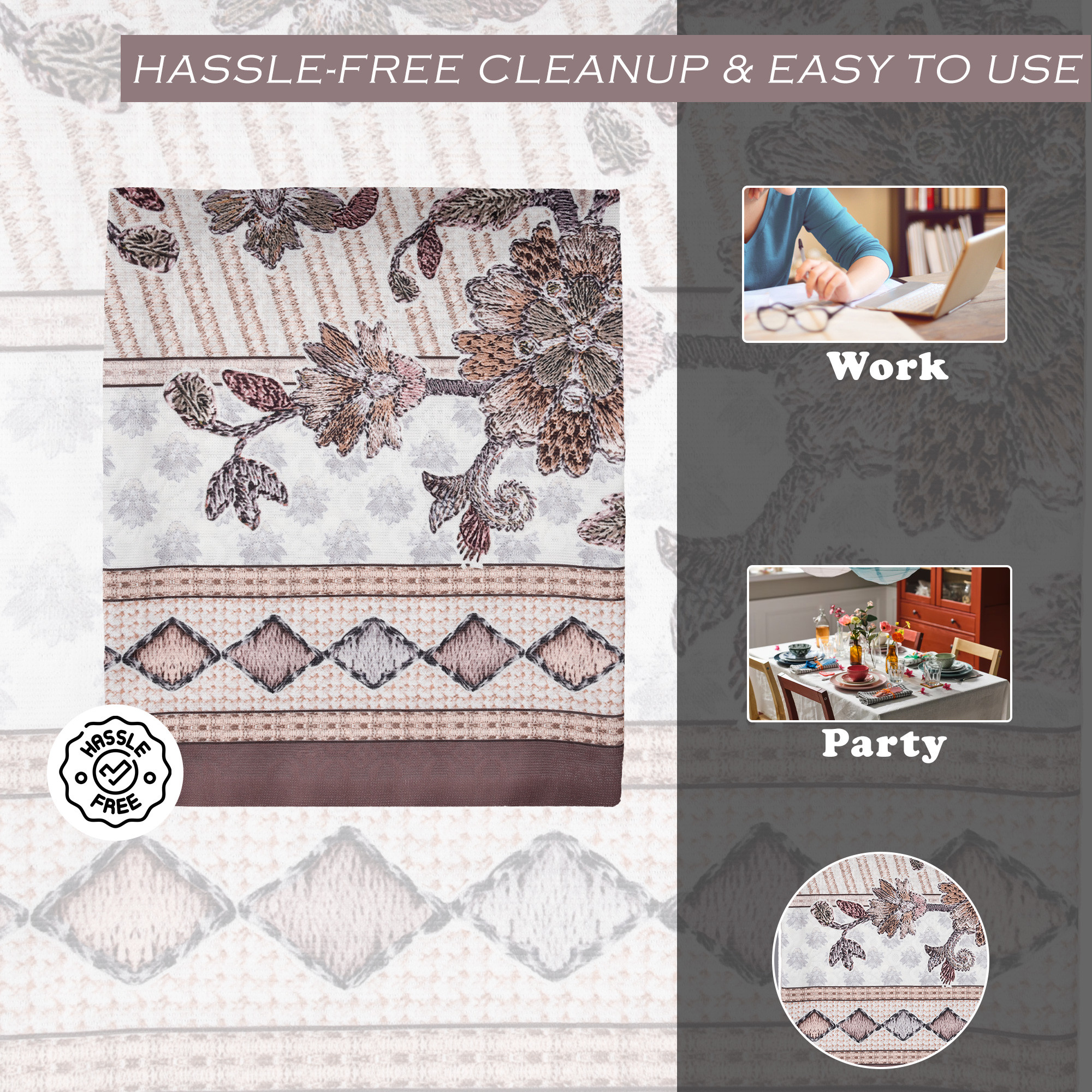 Kuber Industries Dining Table Cover  60x90 Inch  Net 6-Seater Table Cover  Indoor  Outdoor Table Cloth  Hotels-Restaurants Table Cover  Flower Digital Embroidery Print-730  DTC  Brown