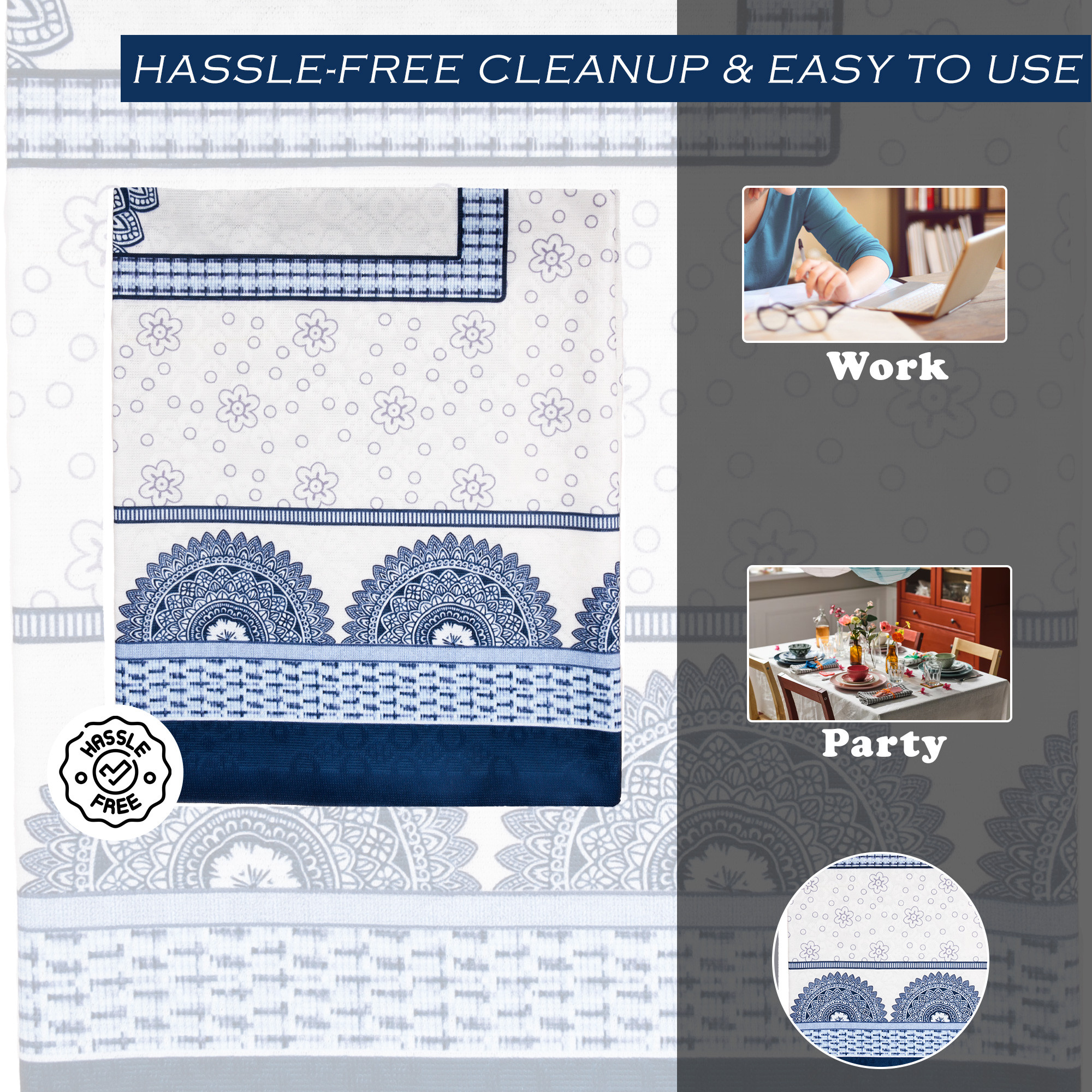 Kuber Industries Dining Table Cover  60x90 Inch  Net 6-Seater Table Cover  Indoor  Outdoor Table Cloth  Hotels-Restaurants Table Cover  Mor Digital Print-837  DTC  Blue
