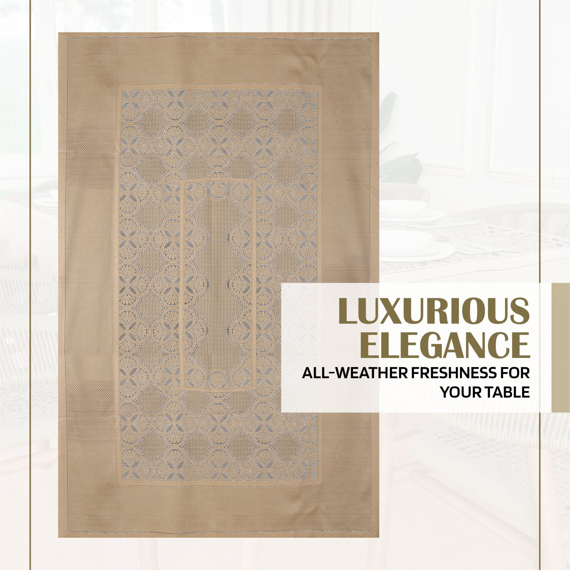 Kuber Industries Dining Table Cover  60x90 Inch  Net 6-Seater Table Cover  Kitchen Dining Table Cloths  Hotels-Restaurants Table Cover  Self Flower New Jersey  DTC  Golden