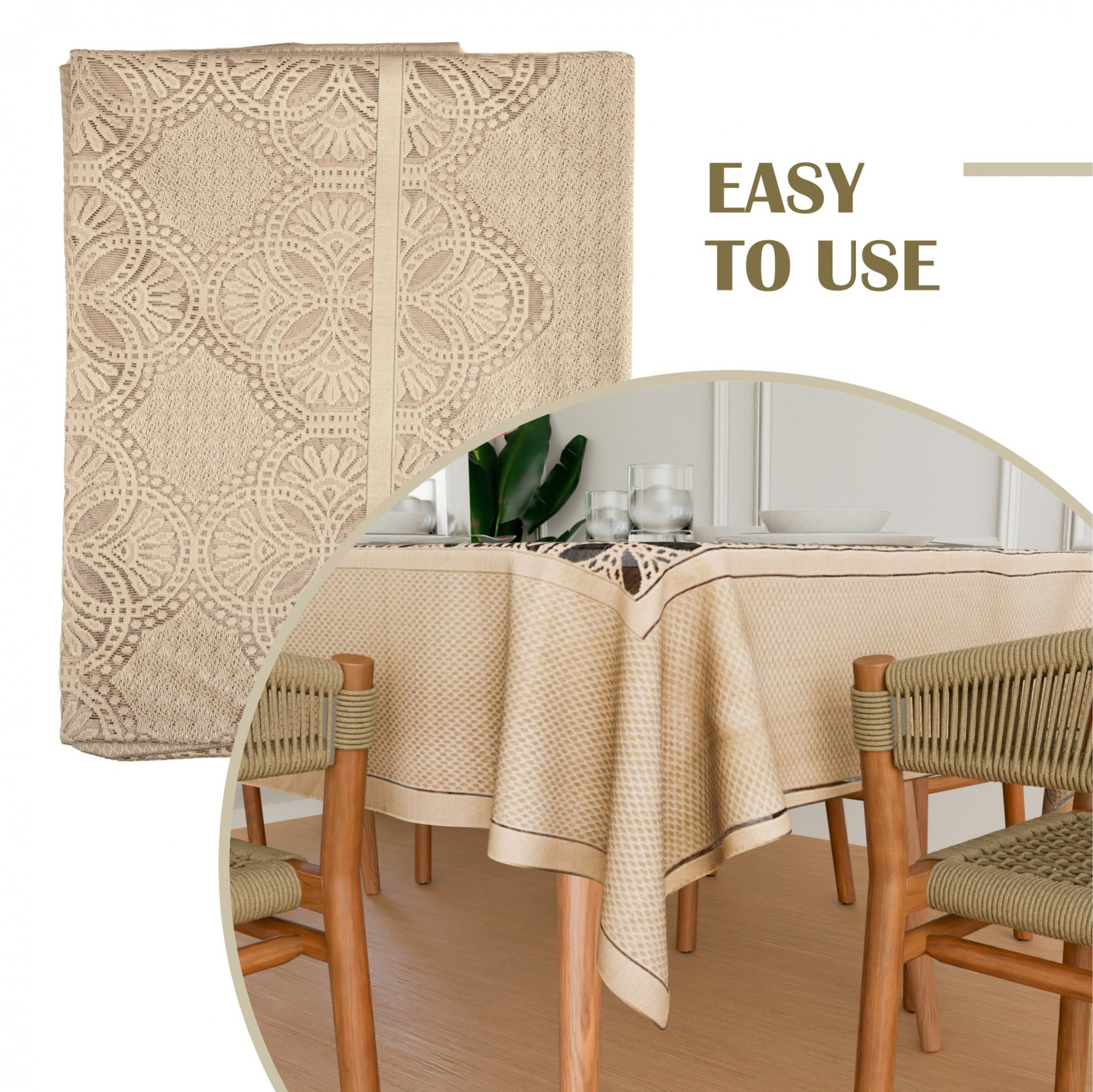 Kuber Industries Dining Table Cover  60x90 Inch  Net 6-Seater Table Cover  Kitchen Dining Table Cloths  Hotels-Restaurants Table Cover  Self Flower New Jersey  DTC  Golden