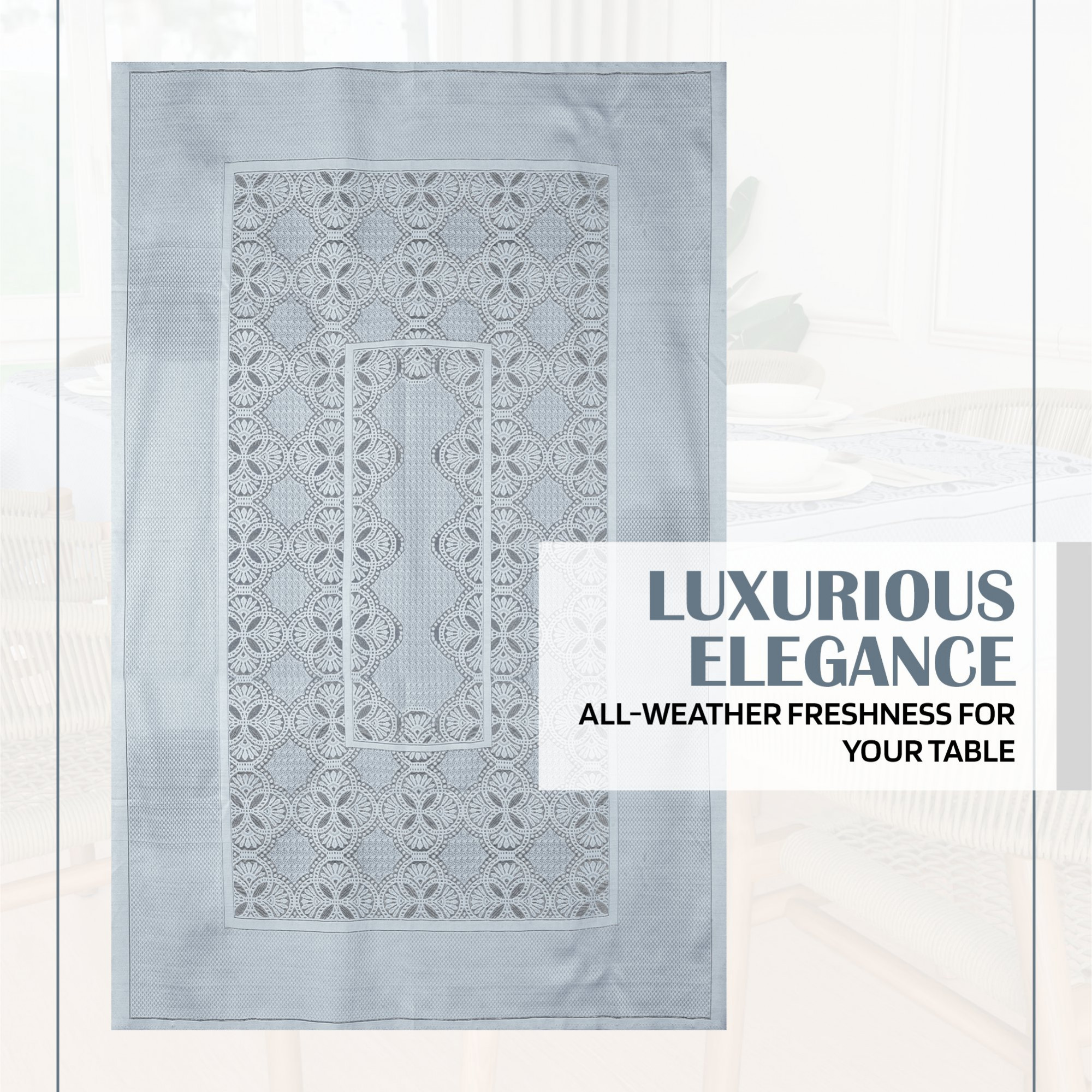 Kuber Industries Dining Table Cover  60x90 Inch  Net 6-Seater Table Cover  Kitchen Dining Table Cloths  Hotels-Restaurants Table Cover  Self Flower New Jersey  DTC  Grey
