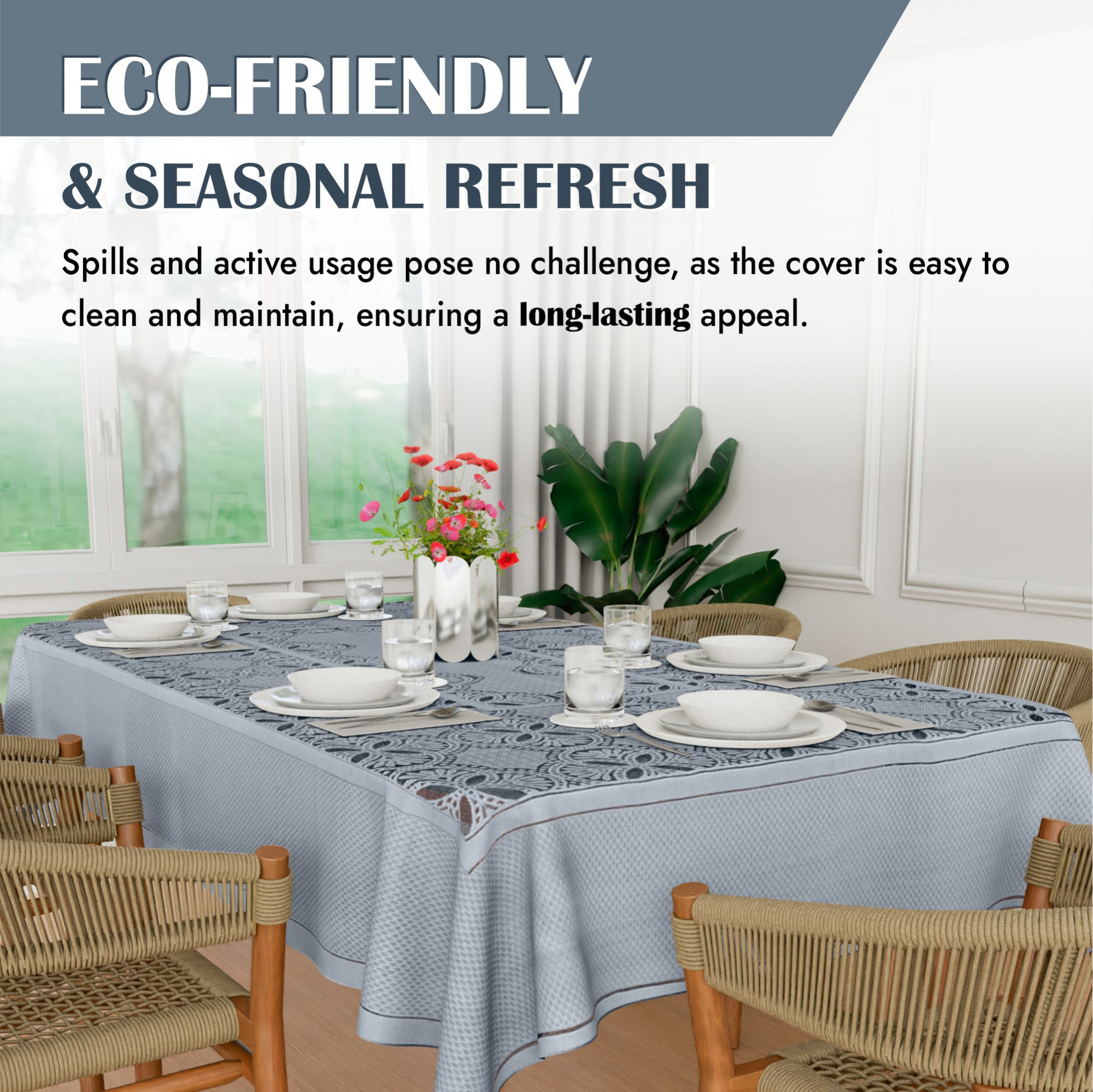 Kuber Industries Dining Table Cover  60x90 Inch  Net 6-Seater Table Cover  Kitchen Dining Table Cloths  Hotels-Restaurants Table Cover  Self Flower New Jersey  DTC  Grey