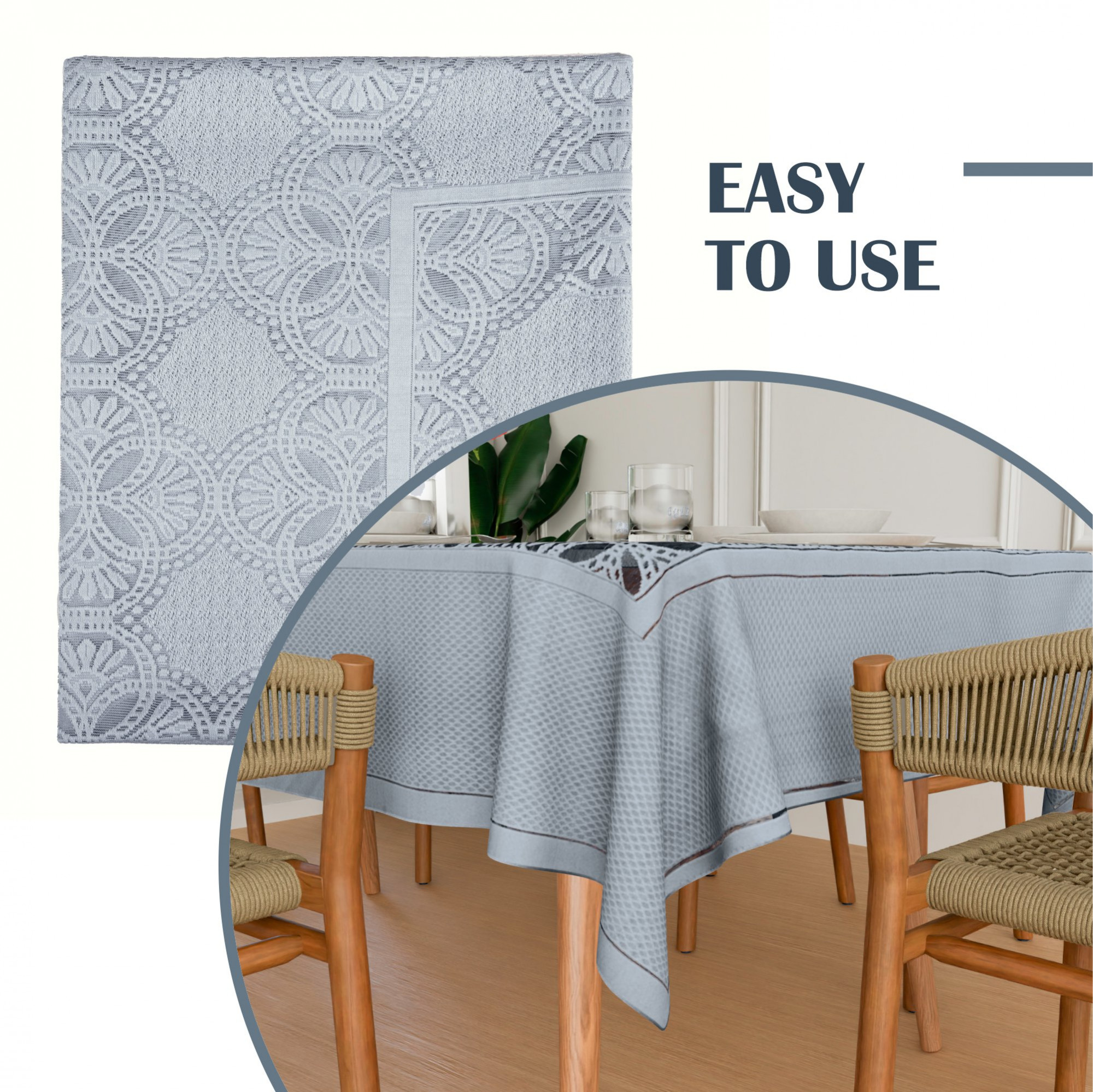 Kuber Industries Dining Table Cover  60x90 Inch  Net 6-Seater Table Cover  Kitchen Dining Table Cloths  Hotels-Restaurants Table Cover  Self Flower New Jersey  DTC  Grey
