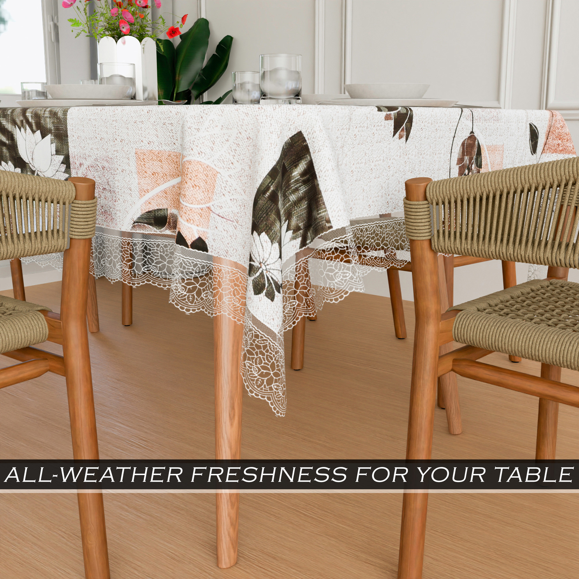 Kuber Industries Dining Table Cover  60x90 Inch  PVC Table Cloth  6 Seater Dining Table  Kitchen Table Cover  Waterproof Table Cover  Table Cloth for Dining Table  Brown Gulab  Cream