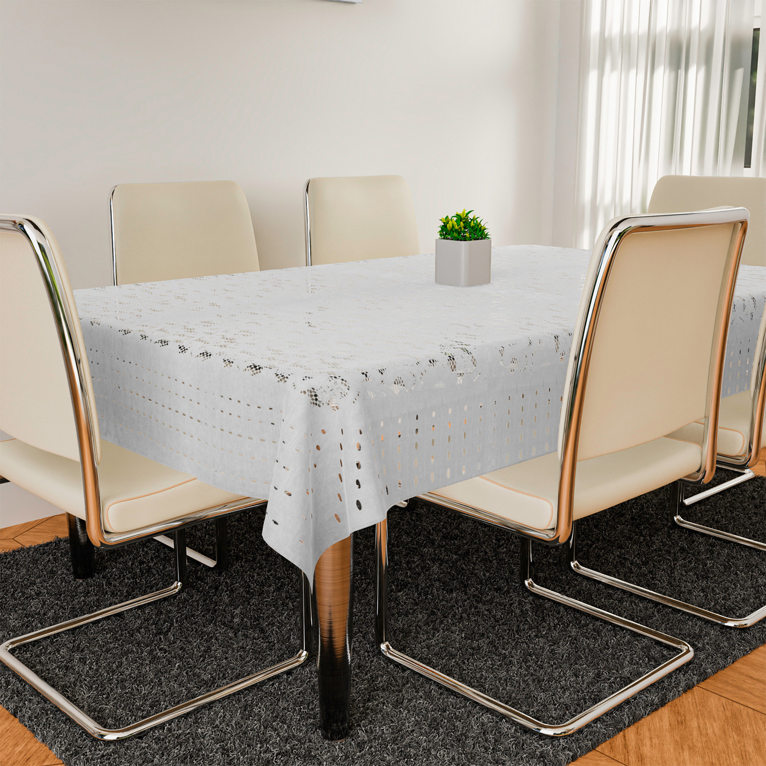 Kuber Industries Dining Table Cover | Cashew Design Dining Table Cover | Shinning Net Dining Table Cover | Table Cover for Home Décor | 60x90 | White