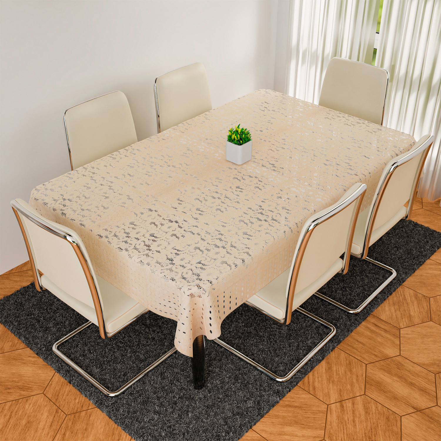 Kuber Industries Dining Table Cover | Cashew Design Dining Table Cover | Shinning Net Dining Table Cover | Table Cover for Home Décor | 60x90 | Cream