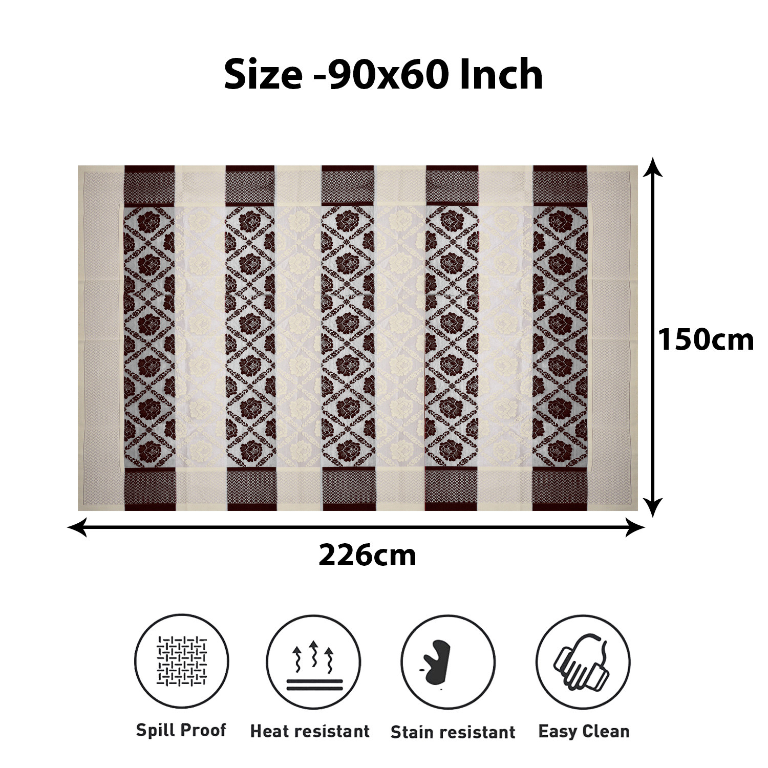 Kuber Industries Dining Table Cover | Cotton Net Brown Flower Patta Pattern | Tablecloth for Home Décor | Tablecloth for Dining Area | 60X90 Inch | Cream