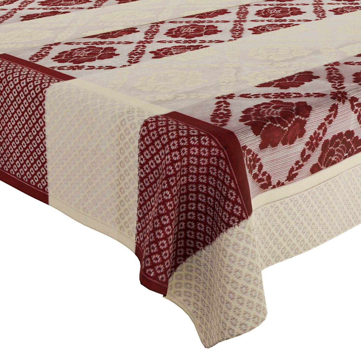 Kuber Industries Dining Table Cover | Cotton Net Maroon Flower Patta Pattern | Tablecloth for Home Décor | Tablecloth for Dining Area | 60X90 Inch | Cream