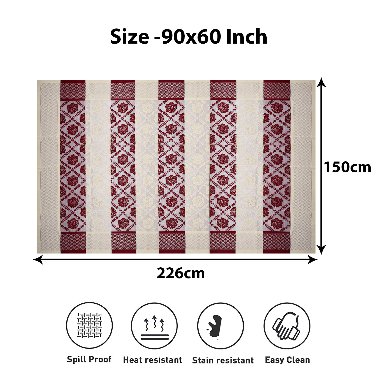 Kuber Industries Dining Table Cover | Cotton Net Maroon Flower Patta Pattern | Tablecloth for Home Décor | Tablecloth for Dining Area | 60X90 Inch | Cream