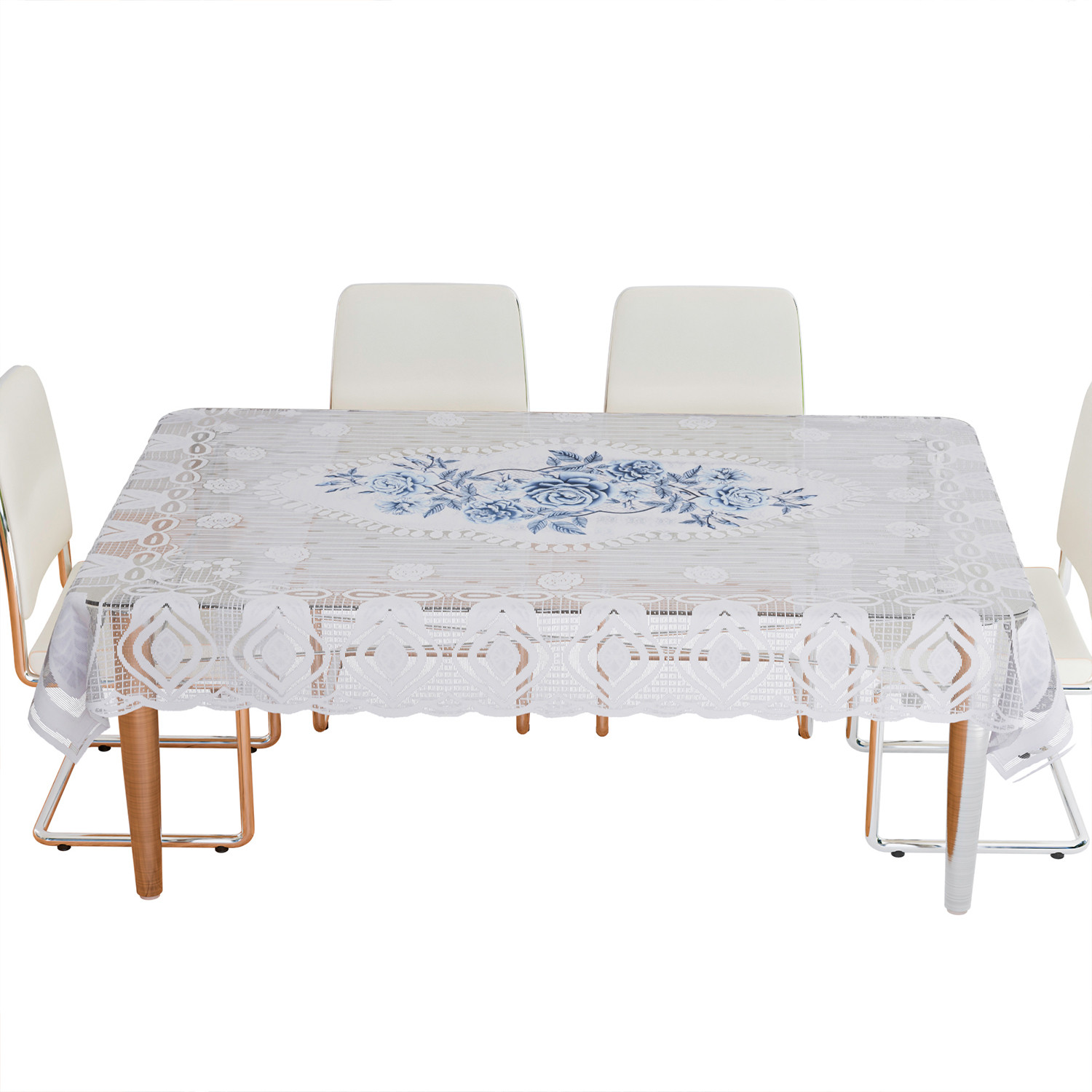 Kuber Industries Dining Table Cover  Cotton Table Cloth Cover  6-Seater Table Cloth  Glory Table Cover  Table Protector  Table Cover for Dining Table  60x90 Inch  DTC  White  Blue