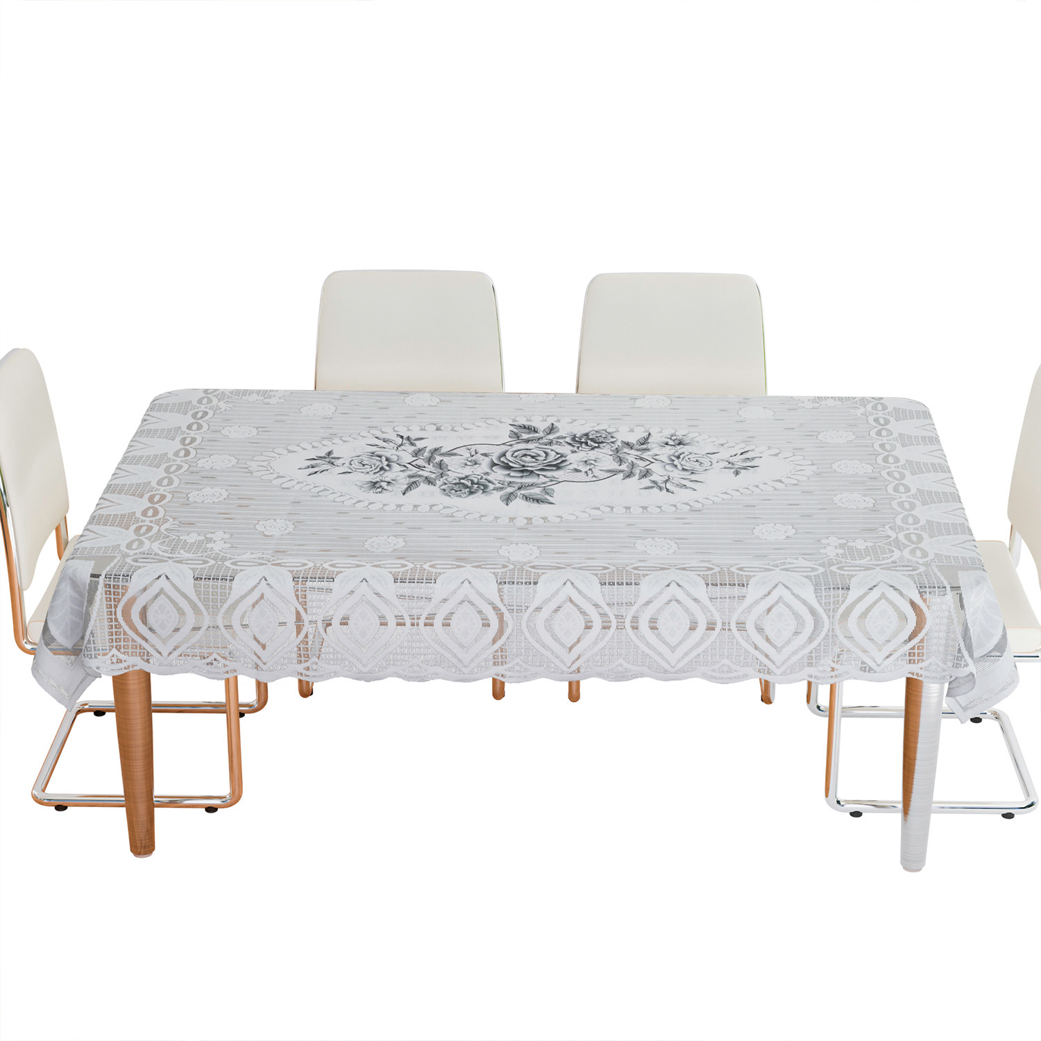 Kuber Industries Dining Table Cover  Cotton Table Cloth Cover  6-Seater Table Cloth  Glory Table Cover  Table Protector  Table Cover for Dining Table  60x90 Inch  DTC  White  Gray