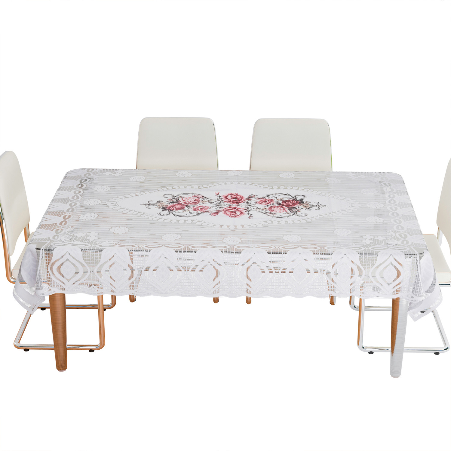 Kuber Industries Dining Table Cover  Cotton Table Cloth Cover  6-Seater Table Cloth  Glory Table Cover  Table Protector  Table Cover for Dining Table  60x90 Inch  DTC  White  Pink