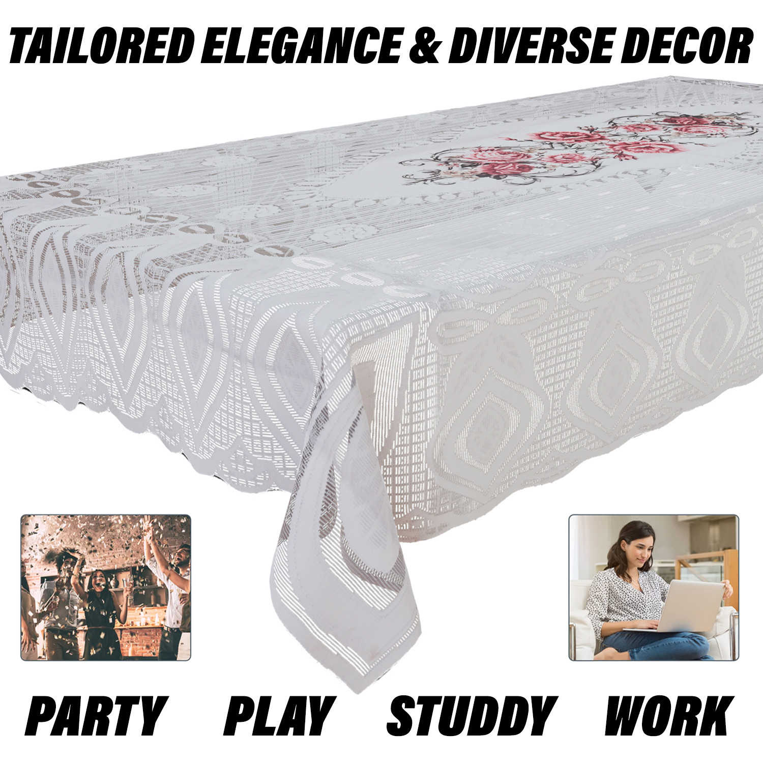 Kuber Industries Dining Table Cover  Cotton Table Cloth Cover  6-Seater Table Cloth  Glory Table Cover  Table Protector  Table Cover for Dining Table  60x90 Inch  DTC  White  Pink