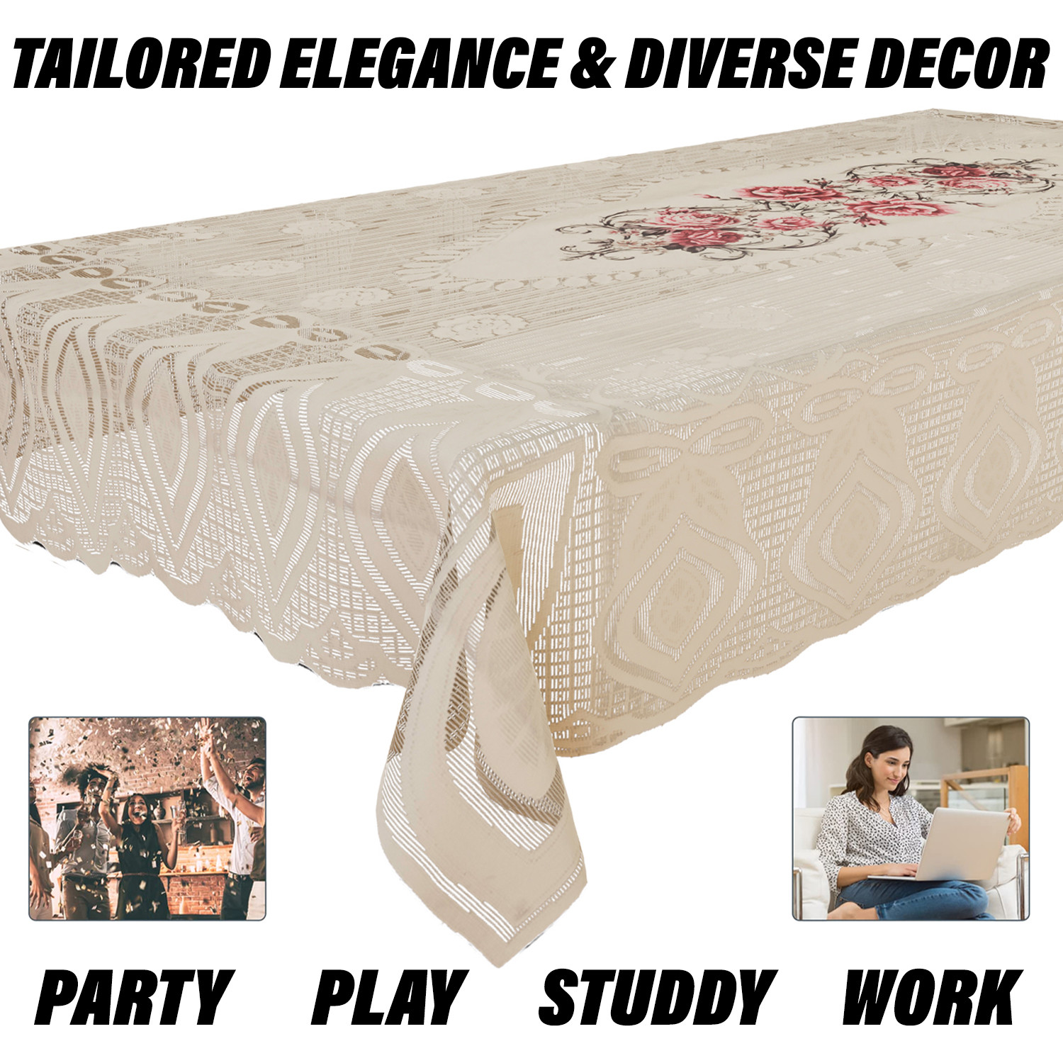 Kuber Industries Dining Table Cover  Cotton Table Cloth Cover  6-Seater Table Cloth  Glory Table Cover  Table Protector  Table Cover for Dining Table  60x90 Inch  DTC  Cream  Pink