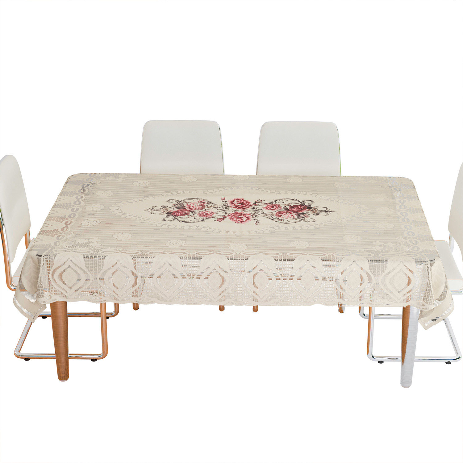 Kuber Industries Dining Table Cover | Cotton Table Cloth Cover | 6-Seater Table Cloth | Glory Table Cover | Table Protector | Table Cover for Dining Table | 60x90 Inch | DTC | Cream & Pink