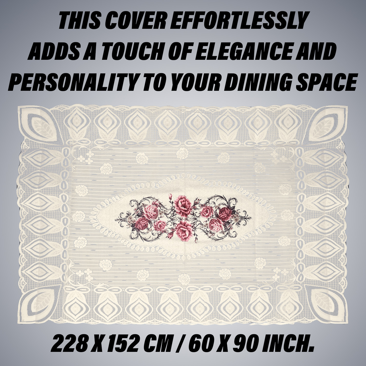 Kuber Industries Dining Table Cover  Cotton Table Cloth Cover  6-Seater Table Cloth  Glory Table Cover  Table Protector  Table Cover for Dining Table  60x90 Inch  DTC  Cream  Pink