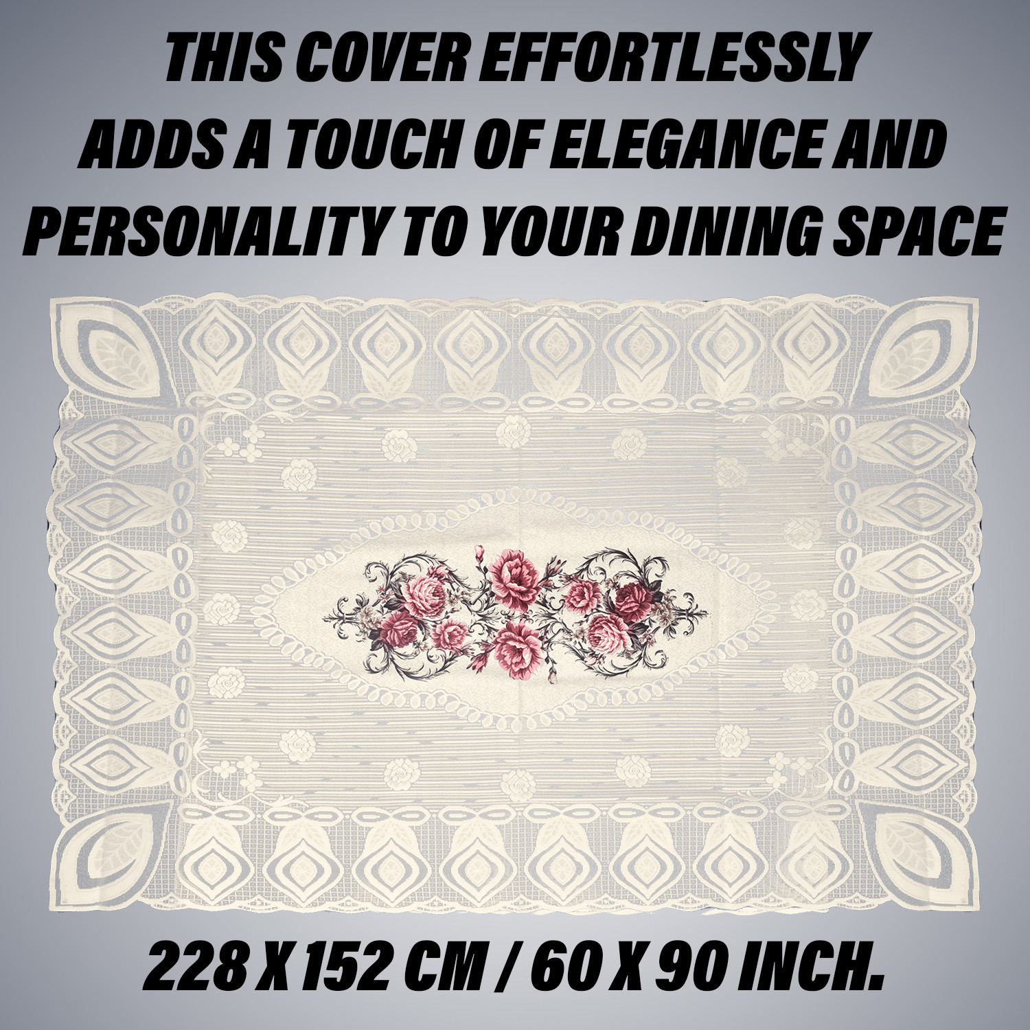 Kuber Industries Dining Table Cover | Cotton Table Cloth Cover | 6-Seater Table Cloth | Glory Table Cover | Table Protector | Table Cover for Dining Table | 60x90 Inch | DTC | Cream & Pink