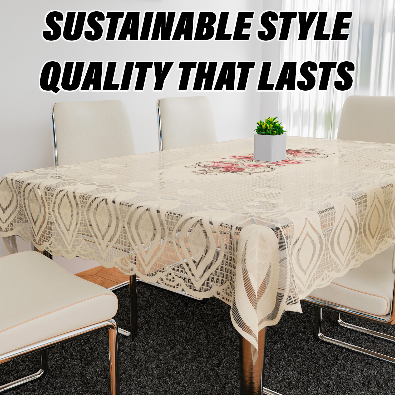Kuber Industries Dining Table Cover  Cotton Table Cloth Cover  6-Seater Table Cloth  Glory Table Cover  Table Protector  Table Cover for Dining Table  60x90 Inch  DTC  Cream  Pink