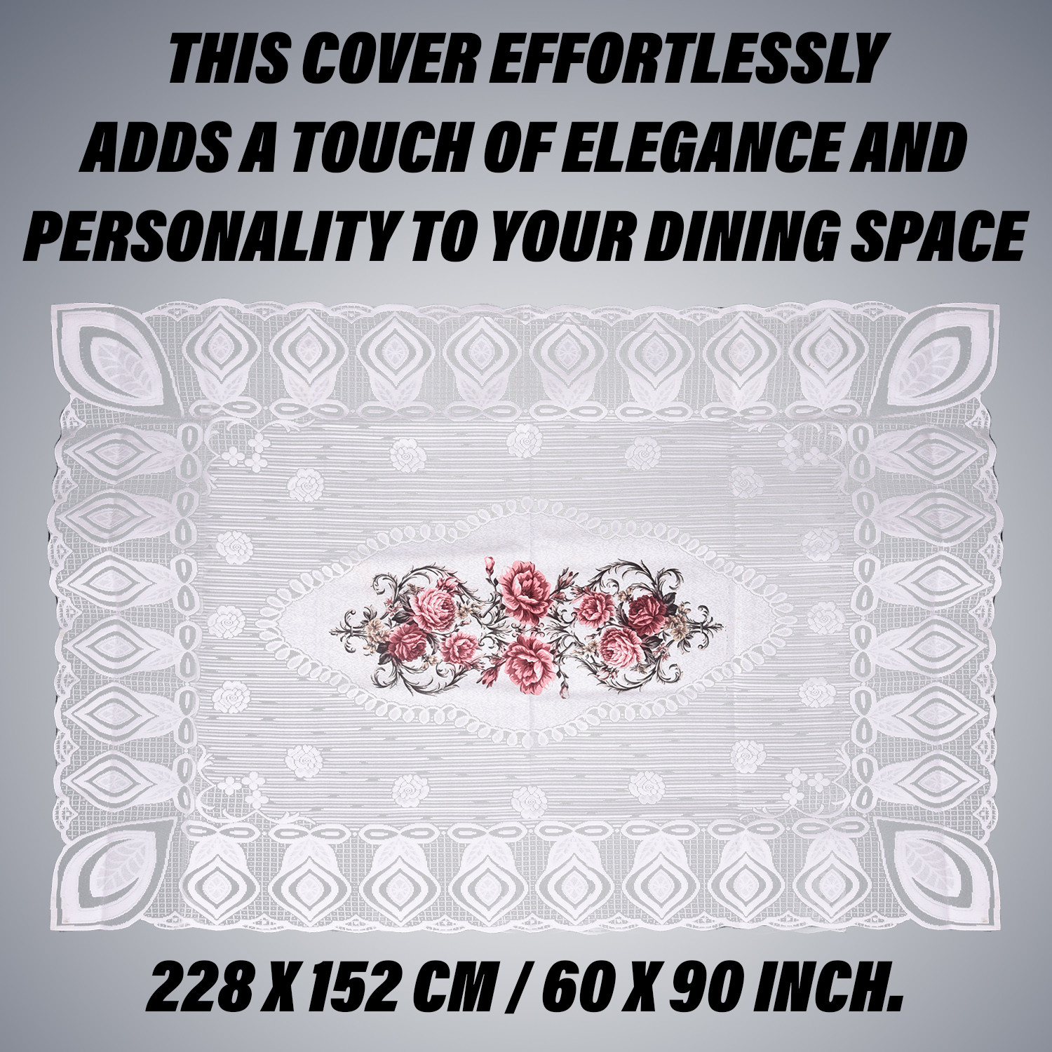 Kuber Industries Dining Table Cover  Cotton Table Cloth Cover  6-Seater Table Cloth  Glory Table Cover  Table Protector  Table Cover for Dining Table  60x90 Inch  DTC  White  Pink