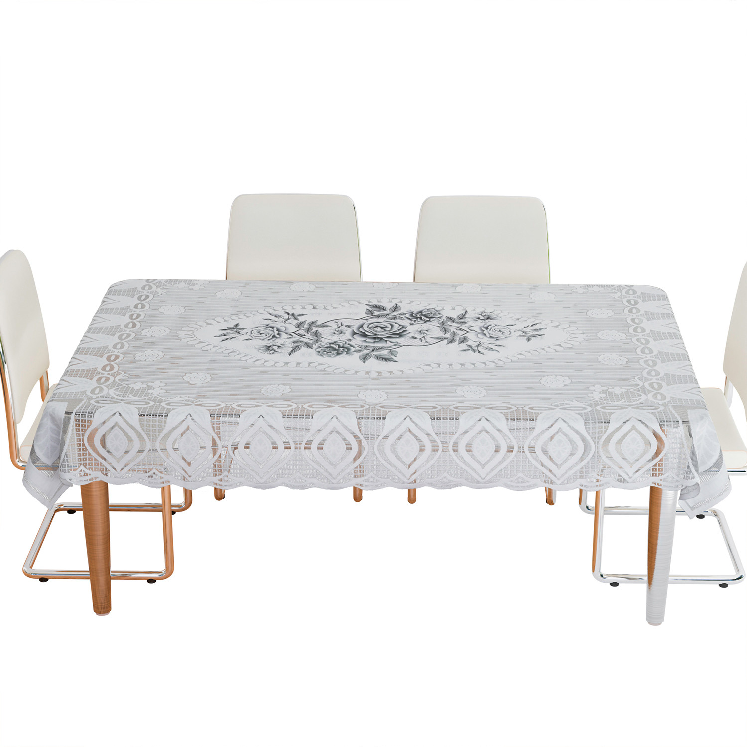 Kuber Industries Dining Table Cover | Cotton Table Cloth Cover | 6-Seater Table Cloth | Glory Table Cover | Table Protector | Table Cover for Dining Table | 60x90 Inch | DTC | White & Gray