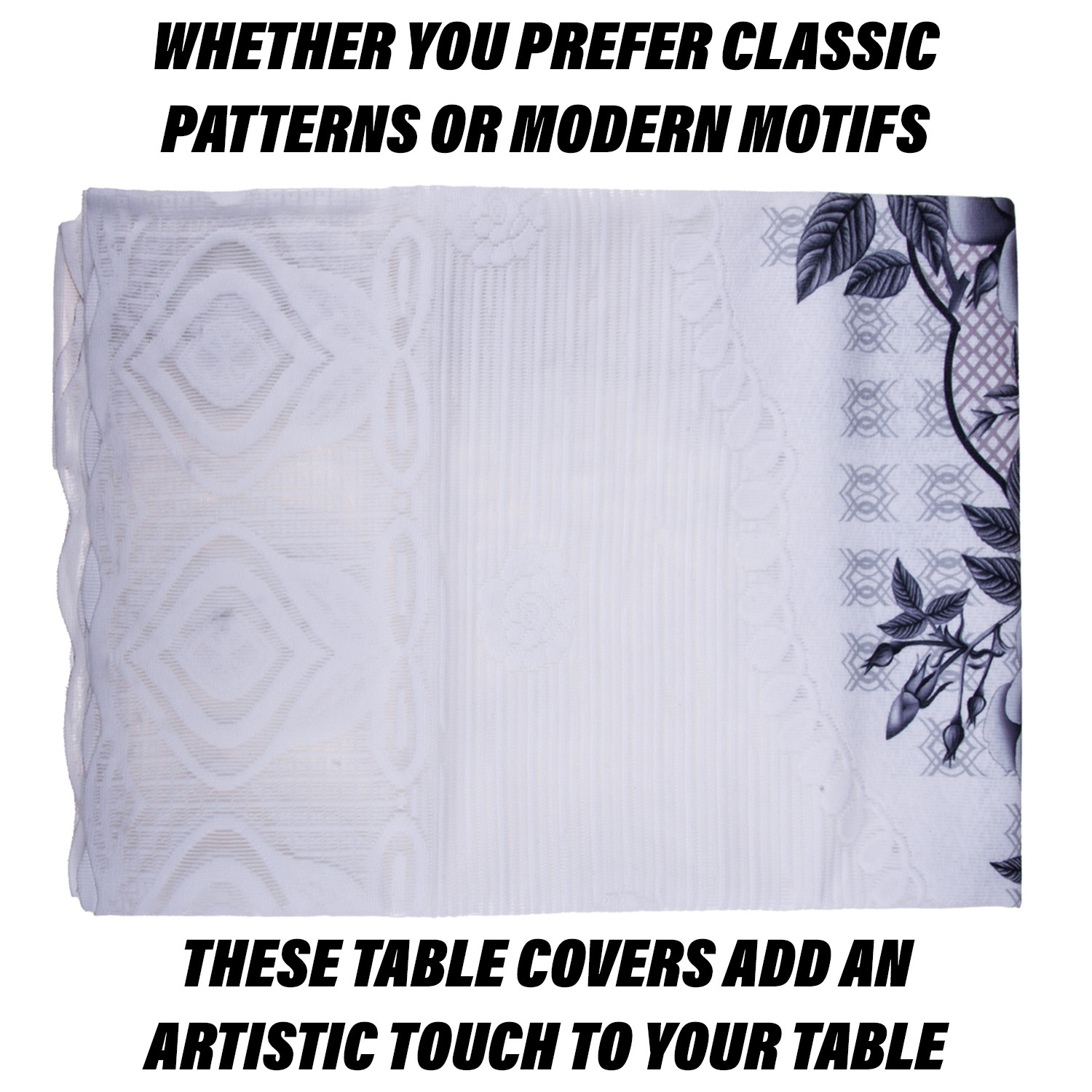 Kuber Industries Dining Table Cover | Cotton Table Cloth Cover | 6-Seater Table Cloth | Glory Table Cover | Table Protector | Table Cover for Dining Table | 60x90 Inch | DTC | White & Gray