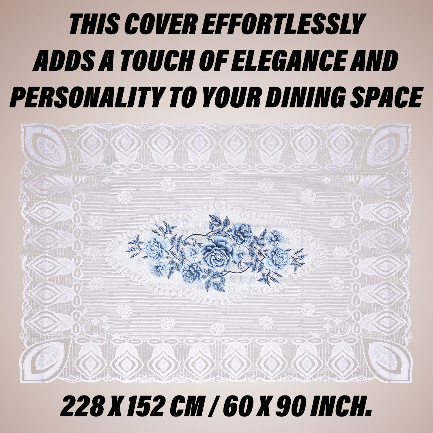 Kuber Industries Dining Table Cover | Cotton Table Cloth Cover | 6-Seater Table Cloth | Glory Table Cover | Table Protector | Table Cover for Dining Table | 60x90 Inch | DTC | White & Blue