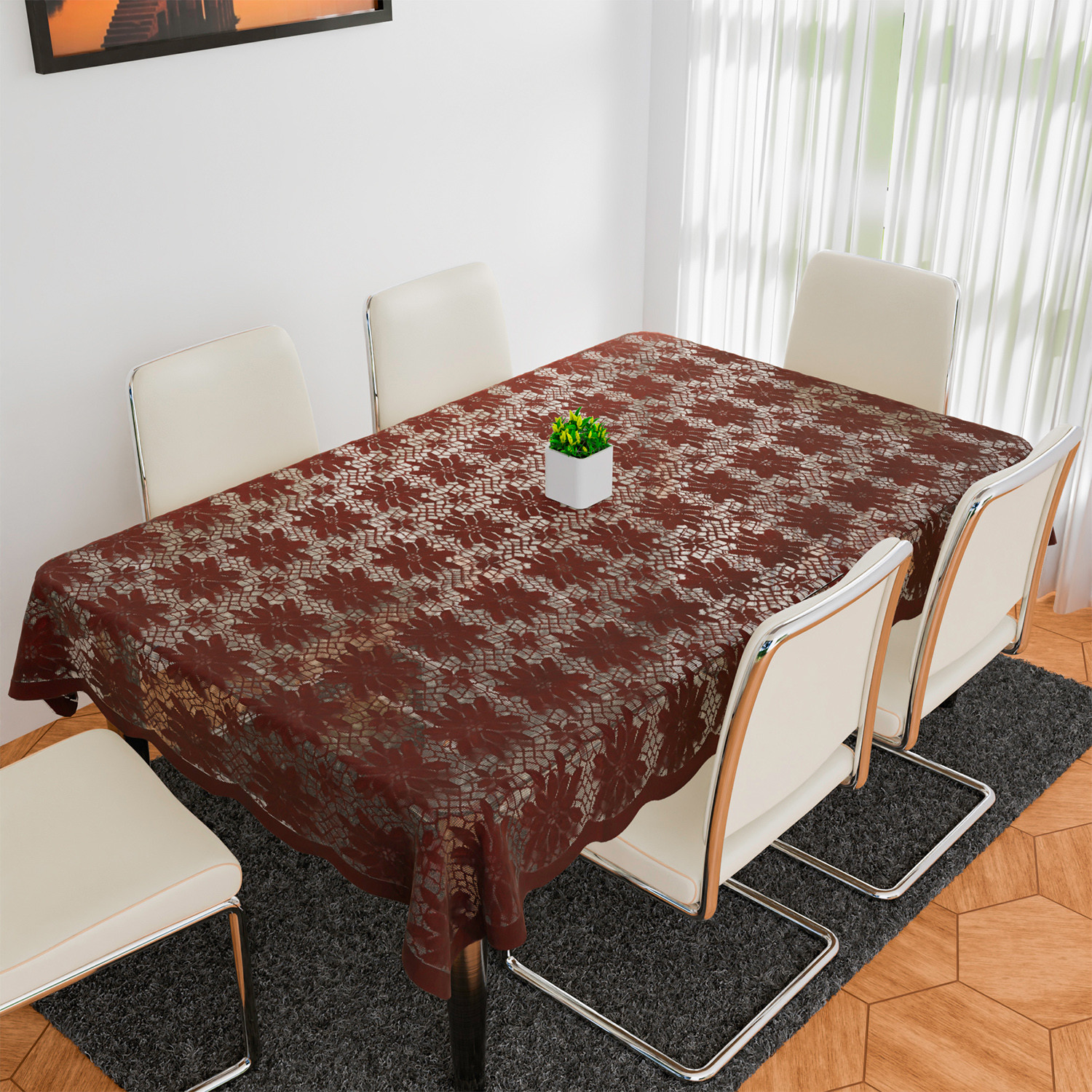 Kuber Industries Dining Table Cover | Cotton Table Cloth Cover | 6-Seater Table Cloth | Plain Jasmin Table Cover | Table Protector | Table Cover for Dining Table | 60x90 Inch | DTC | Maroon