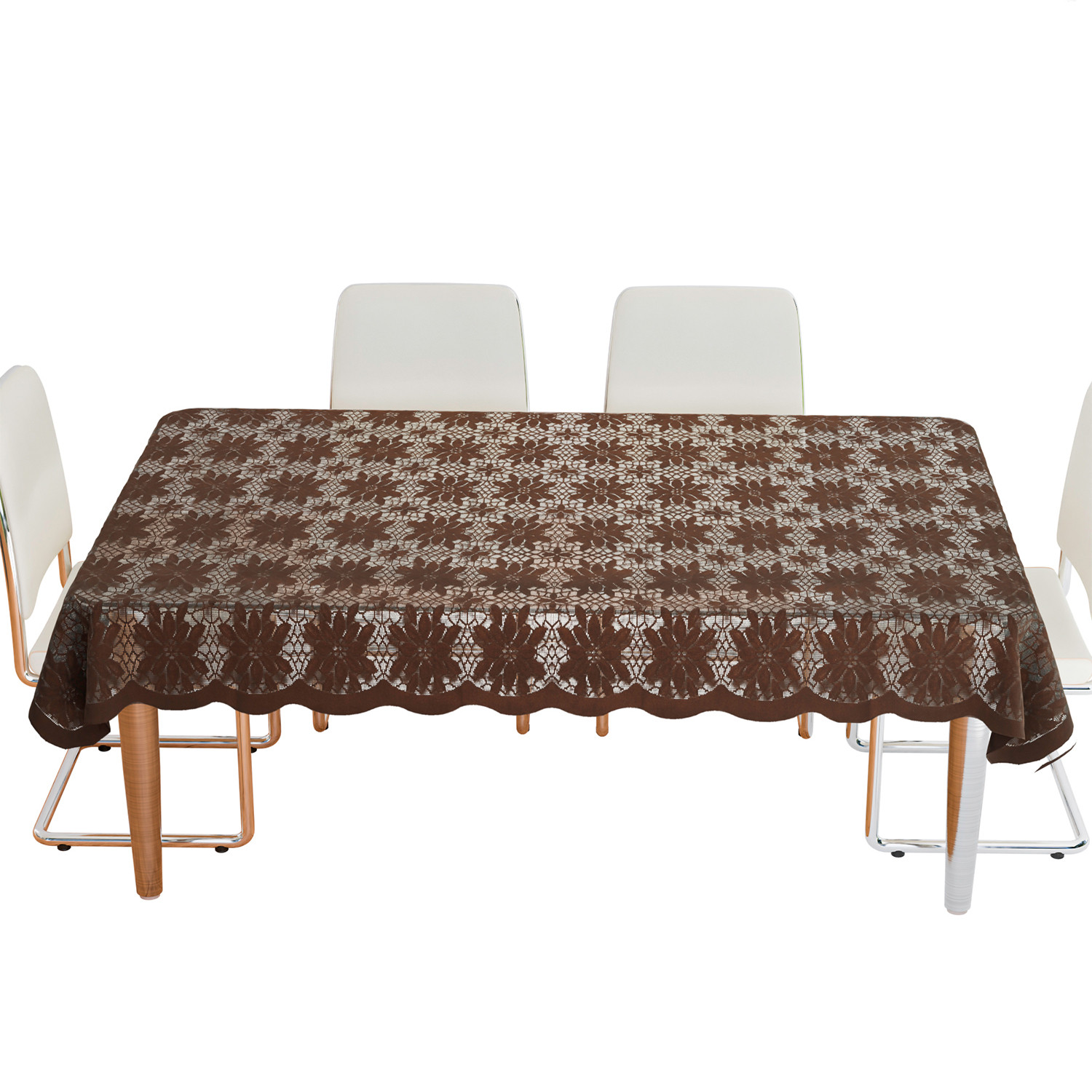 Kuber Industries Dining Table Cover | Cotton Table Cloth Cover | 6-Seater Table Cloth | Table Cover for Dining Table | Plain Jasmin Flower Table Cover | 60x90 Inch | DTC | Brown