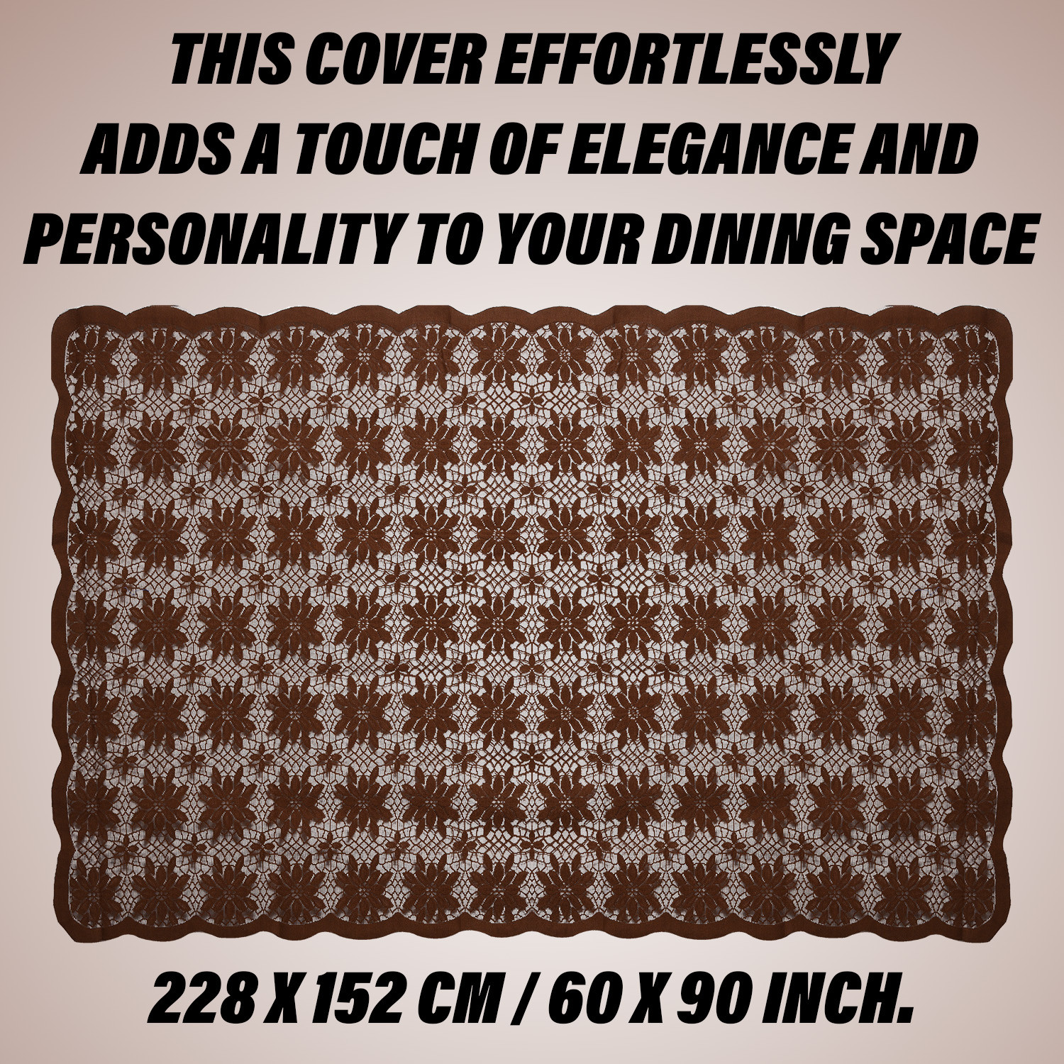 Kuber Industries Dining Table Cover | Cotton Table Cloth Cover | 6-Seater Table Cloth | Table Cover for Dining Table | Plain Jasmin Flower Table Cover | 60x90 Inch | DTC | Brown