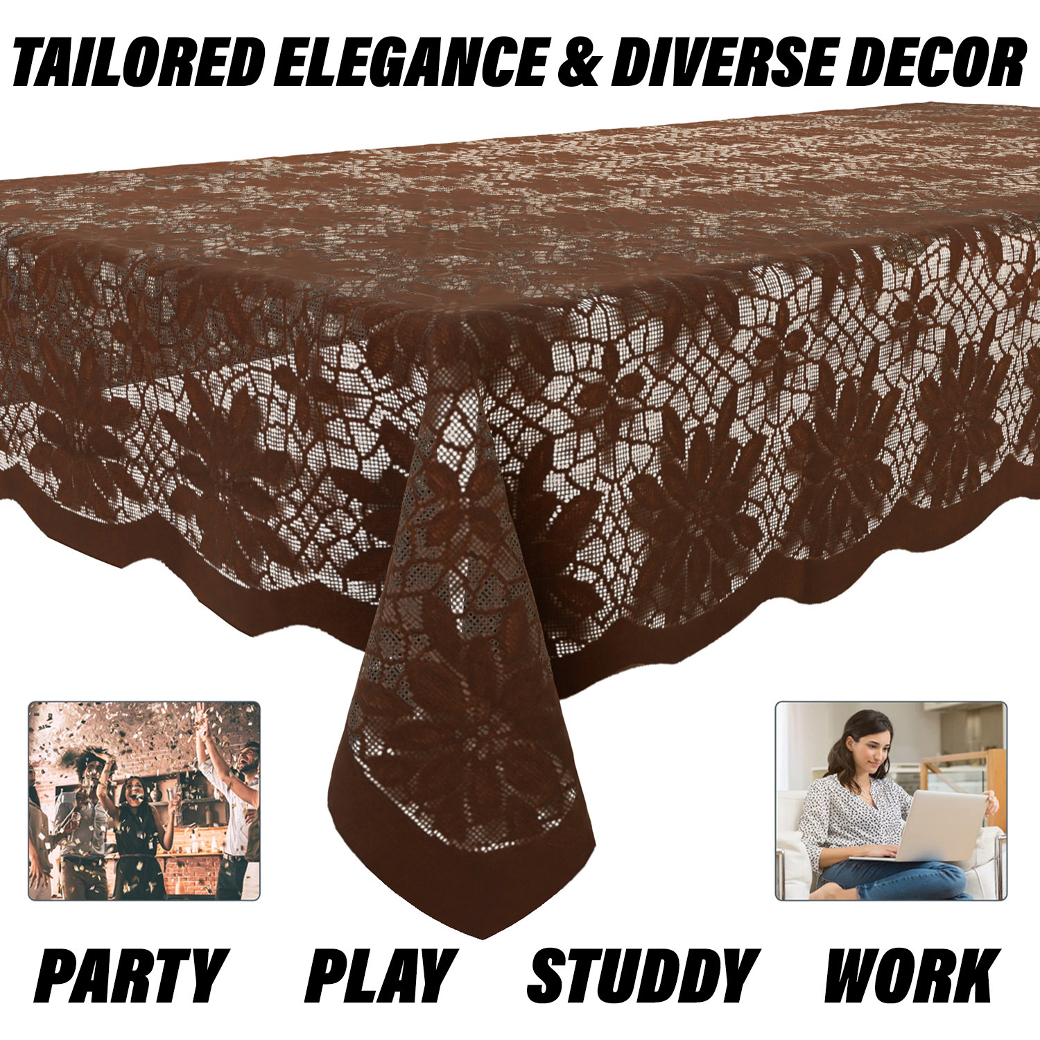 Kuber Industries Dining Table Cover | Cotton Table Cloth Cover | 6-Seater Table Cloth | Table Cover for Dining Table | Plain Jasmin Flower Table Cover | 60x90 Inch | DTC | Brown