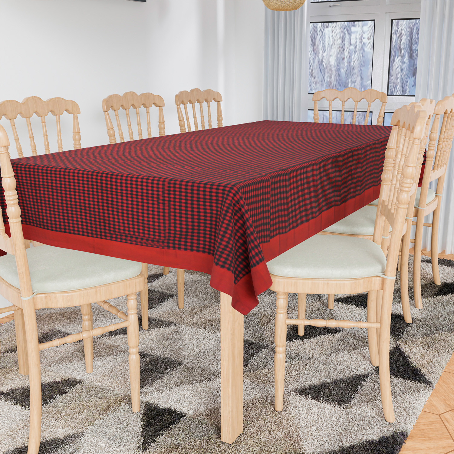 Kuber Industries Dining Table Cover  Cotton Table Cloth Cover  8 Seater Table Cloth  Barik Check Table Cover  Table Protector  Table Cover for Dining Table  60x108 Inch  DTC  Maroon