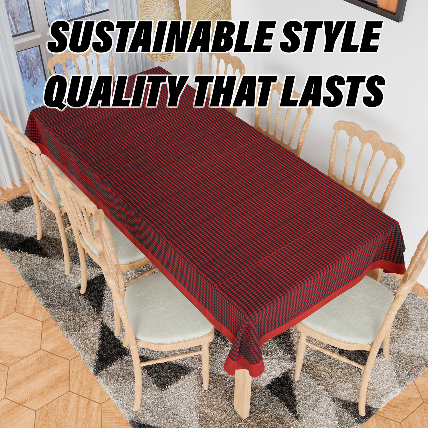 Kuber Industries Dining Table Cover  Cotton Table Cloth Cover  8 Seater Table Cloth  Barik Check Table Cover  Table Protector  Table Cover for Dining Table  60x108 Inch  DTC  Maroon