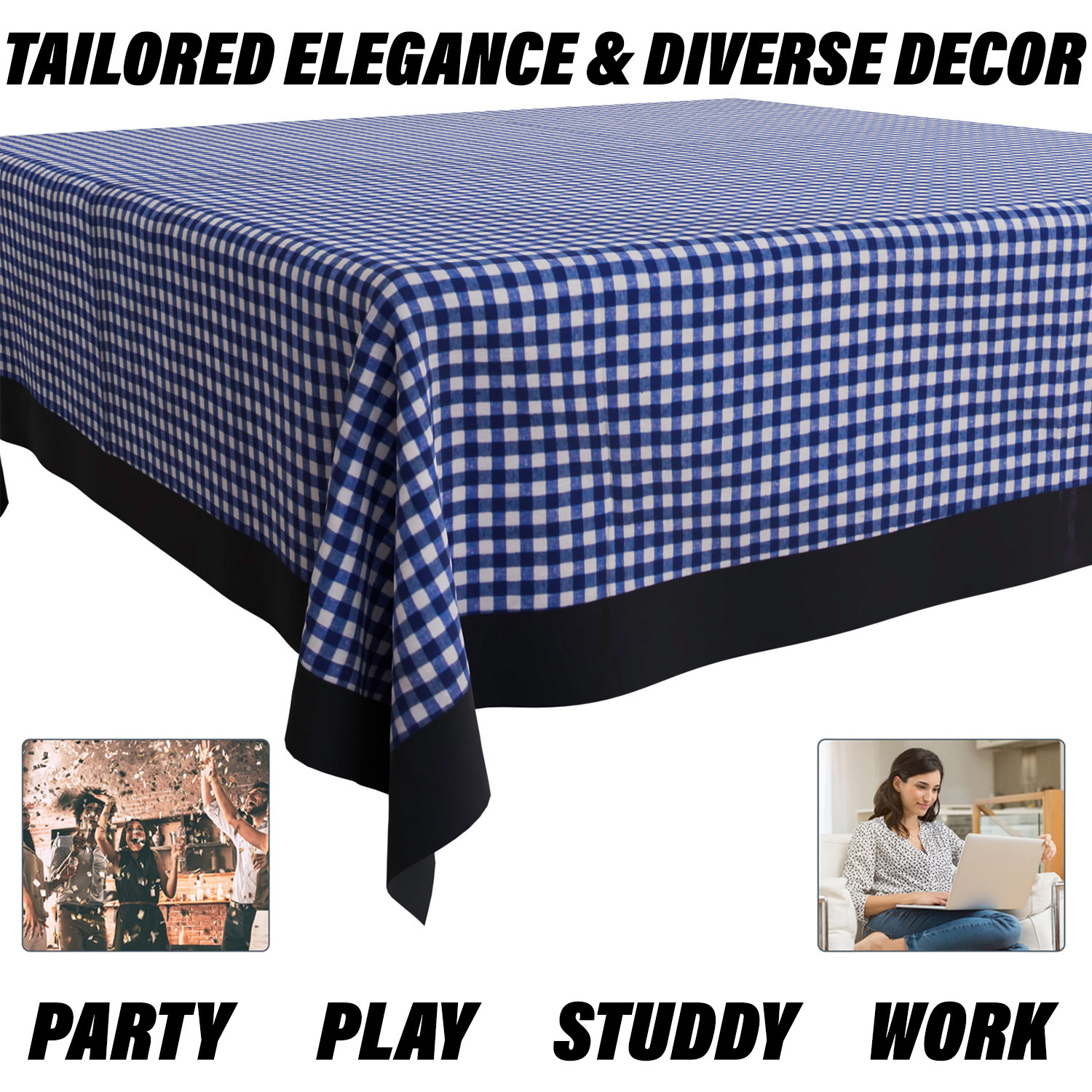 Kuber Industries Dining Table Cover  Cotton Table Cloth Cover  8 Seater Table Cloth  Barik Check Table Cover  Table Protector  Table Cover for Dining Table  60x108 Inch  DTC  Blue