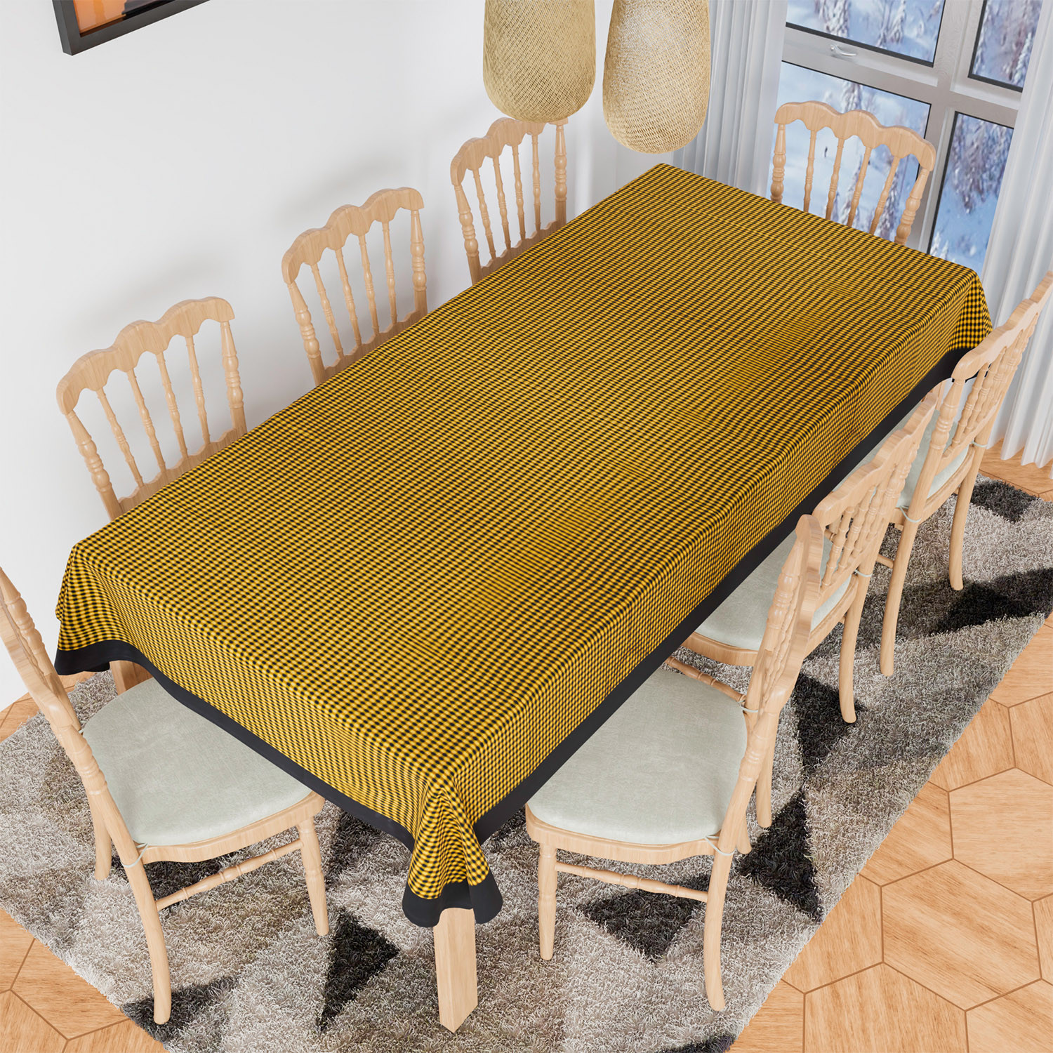 Kuber Industries Dining Table Cover | Cotton Table Cloth Cover | 8 Seater Table Cloth | Barik Check Table Cover | Table Protector | Table Cover for Dining Table | 60x108 Inch | DTC | Yellow