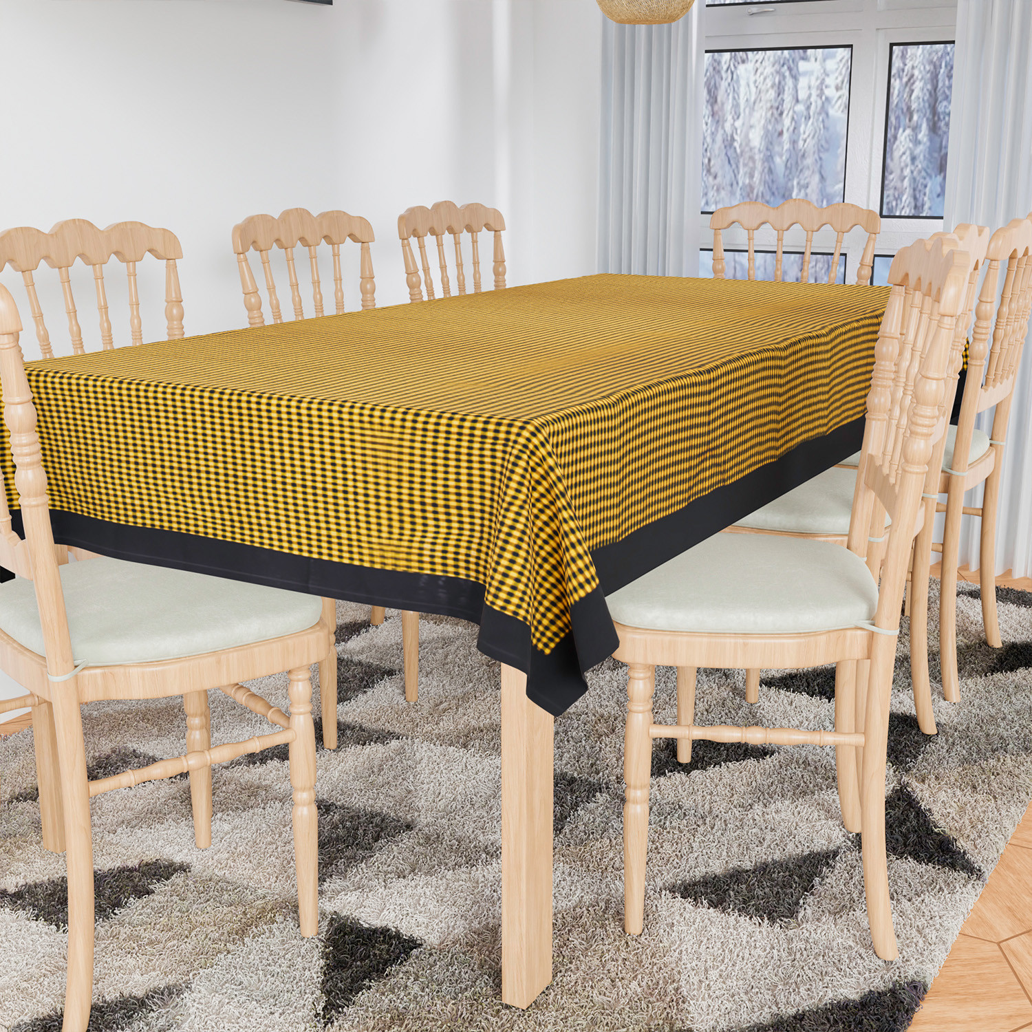 Kuber Industries Dining Table Cover | Cotton Table Cloth Cover | 8 Seater Table Cloth | Barik Check Table Cover | Table Protector | Table Cover for Dining Table | 60x108 Inch | DTC | Yellow