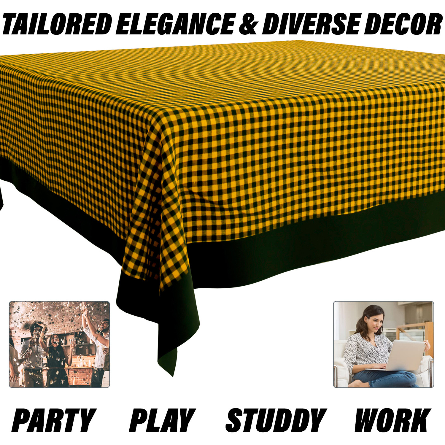 Kuber Industries Dining Table Cover | Cotton Table Cloth Cover | 8 Seater Table Cloth | Barik Check Table Cover | Table Protector | Table Cover for Dining Table | 60x108 Inch | DTC | Yellow