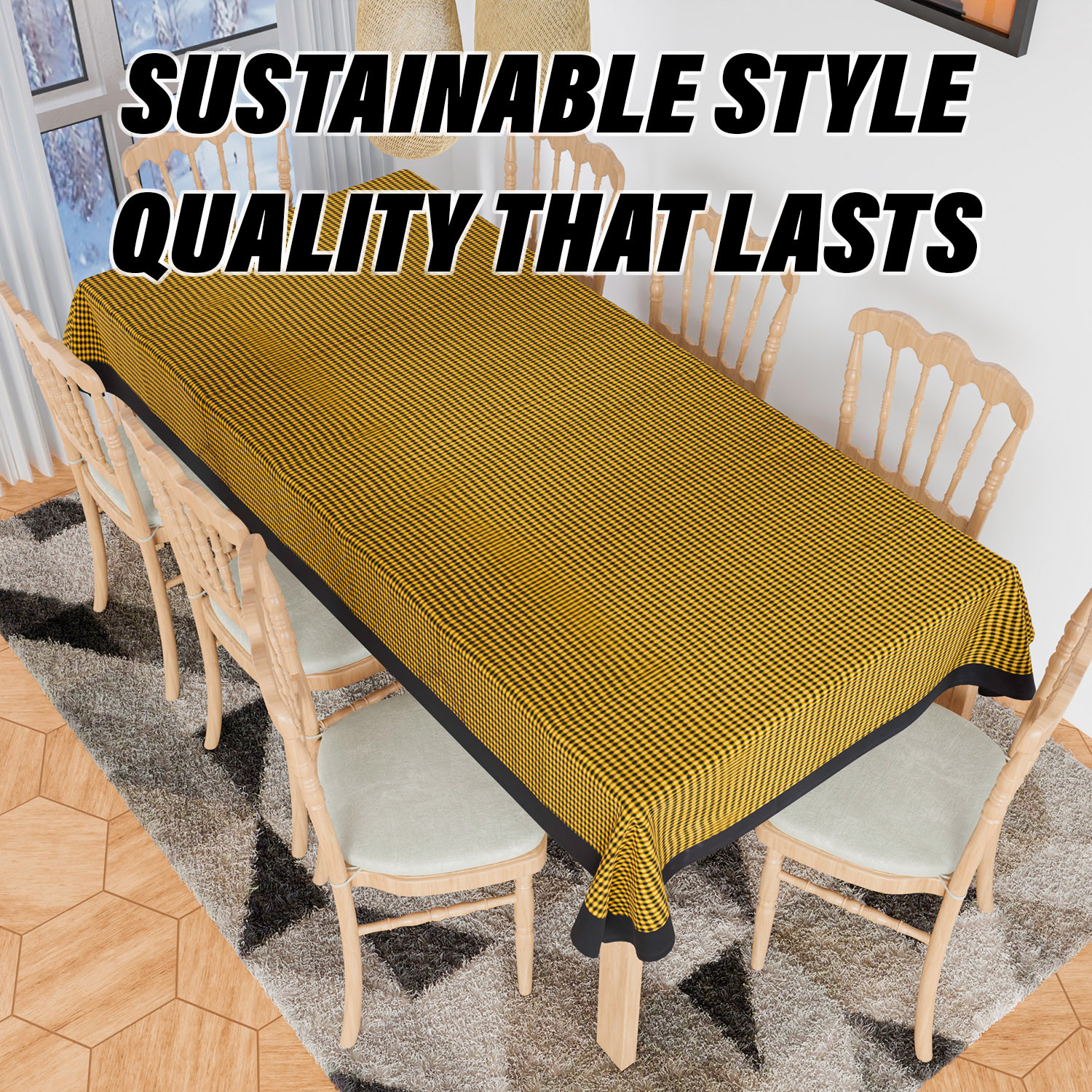 Kuber Industries Dining Table Cover | Cotton Table Cloth Cover | 8 Seater Table Cloth | Barik Check Table Cover | Table Protector | Table Cover for Dining Table | 60x108 Inch | DTC | Yellow