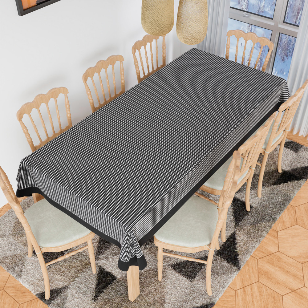 Kuber Industries Dining Table Cover | Cotton Table Cloth Cover | 8 Seater Table Cloth | Barik Check Table Cover | Table Protector | Table Cover for Dining Table | 60x108 Inch | DTC | Black