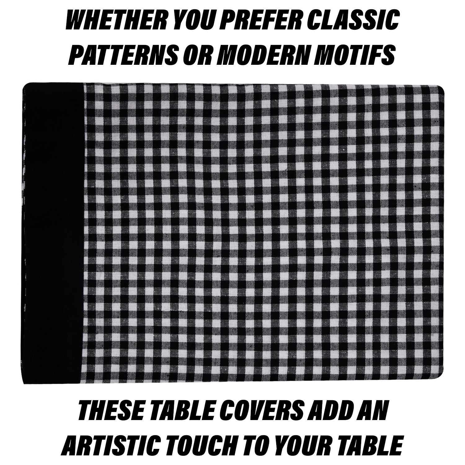 Kuber Industries Dining Table Cover | Cotton Table Cloth Cover | 8 Seater Table Cloth | Barik Check Table Cover | Table Protector | Table Cover for Dining Table | 60x108 Inch | DTC | Black