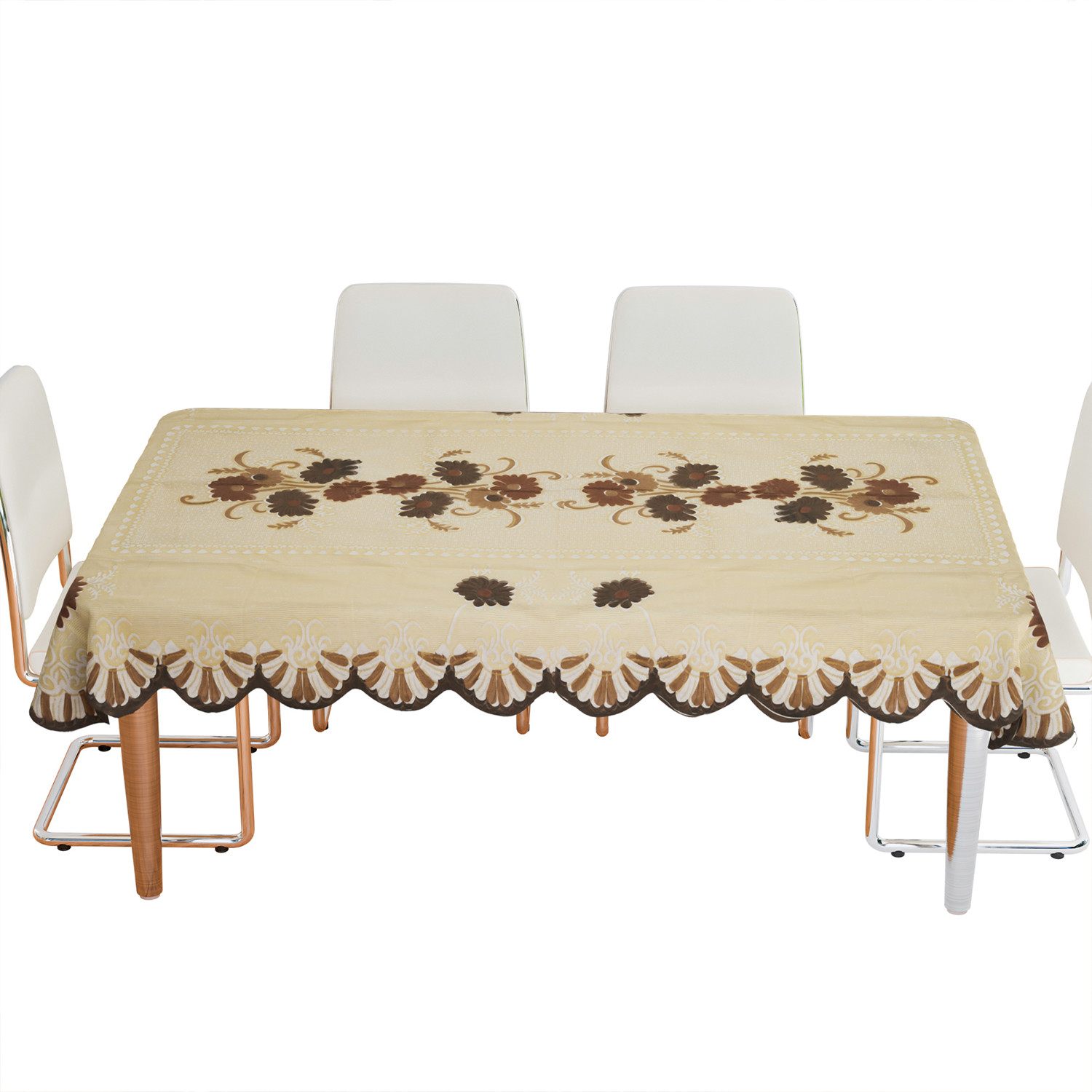 Kuber Industries Dining Table Cover  Flower Design Dining Table Cover  Shinning Net Dining Table Cover  Tablecloth for Dining Area  Home Decor  60x90  Cream