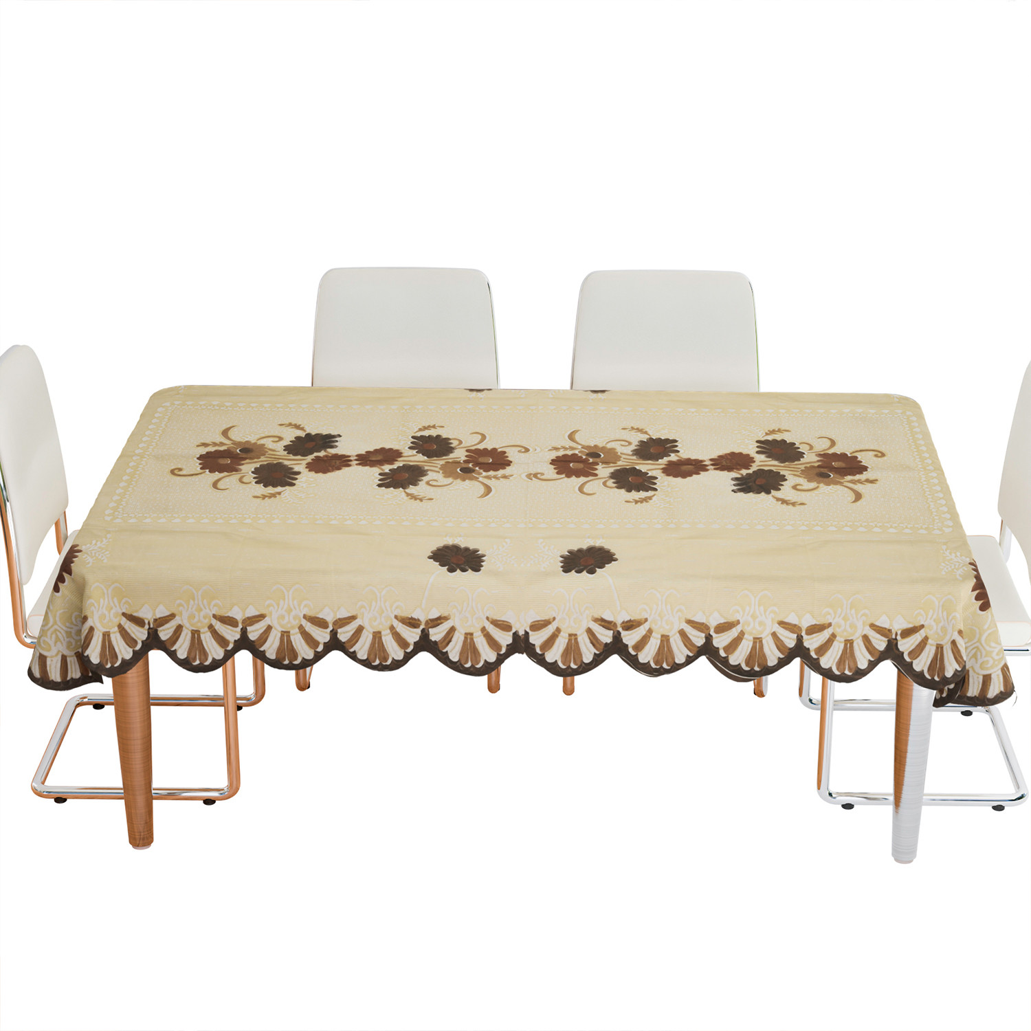 Kuber Industries Dining Table Cover | Flower Design Dining Table Cover | Shinning Net Dining Table Cover | Tablecloth for Dining Area | Home Decor | 60x90 | Cream
