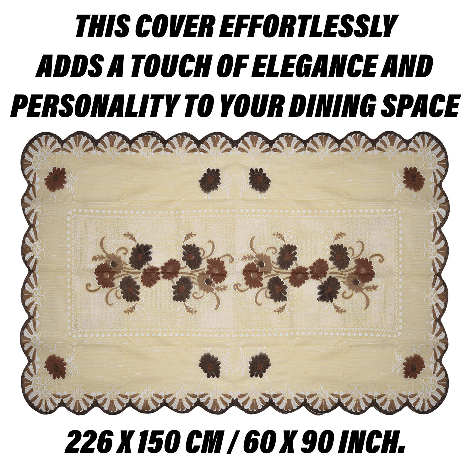 Kuber Industries Dining Table Cover | Flower Design Dining Table Cover | Shinning Net Dining Table Cover | Tablecloth for Dining Area | Home Decor | 60x90 | Cream