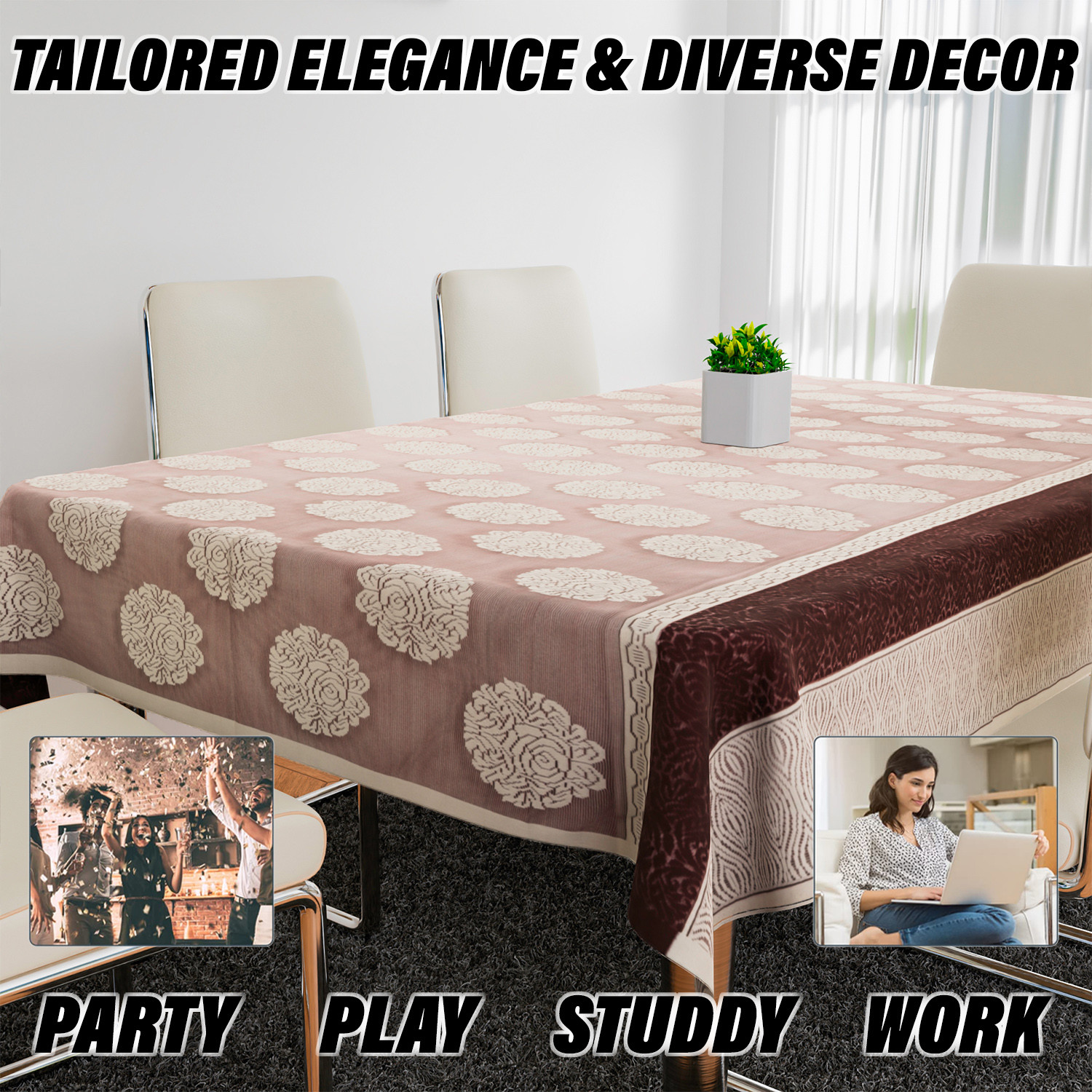 Kuber Industries Dining Table Cover  Flower Maroon Patta Dining Table Cover  Net Fabric Dining Table Cover  Tablecloth for Dining Area  Home Decor  60x90  Maroon