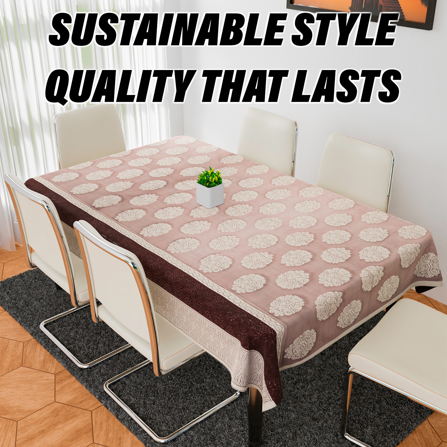 Kuber Industries Dining Table Cover  Flower Maroon Patta Dining Table Cover  Net Fabric Dining Table Cover  Tablecloth for Dining Area  Home Decor  60x90  Maroon