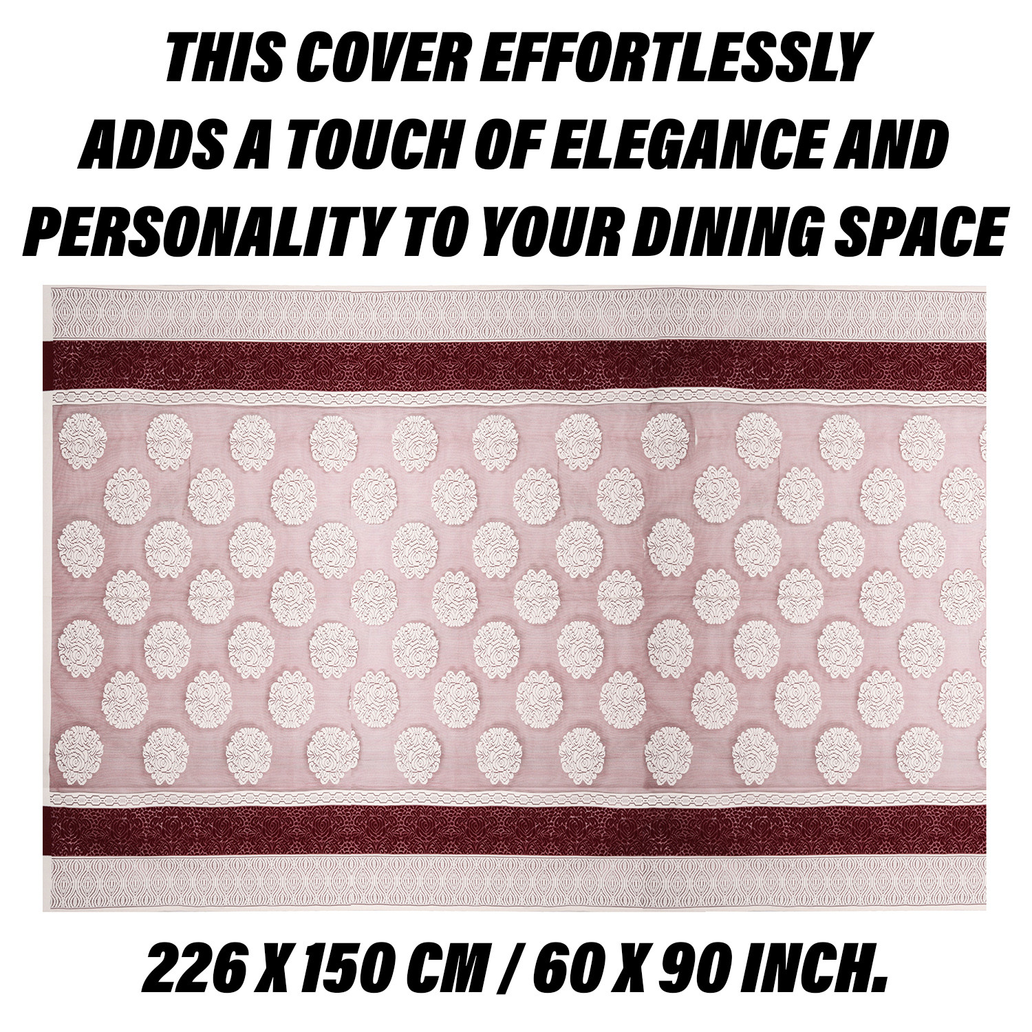 Kuber Industries Dining Table Cover | Flower Maroon Patta Dining Table Cover | Net Fabric Dining Table Cover | Tablecloth for Dining Area | Home Decor | 60x90 | Maroon