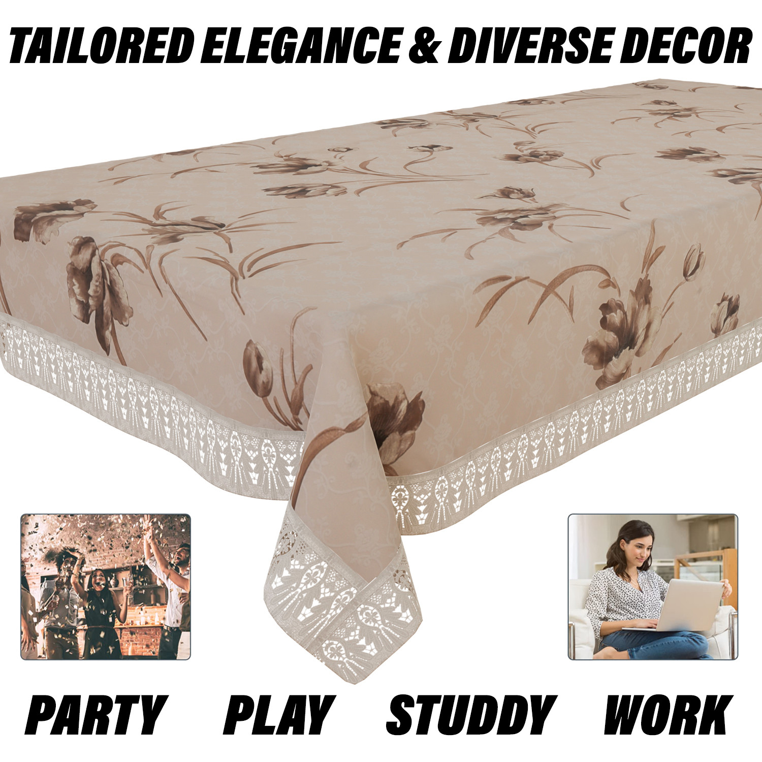 Kuber Industries Dining Table Cover  Heavy PVC Table Cloth Cover  6 Seater Table Cloth  Flower Table Cover  Table Protector  Table Cover for Dining Table  60x90 Inch  DTC  Brown