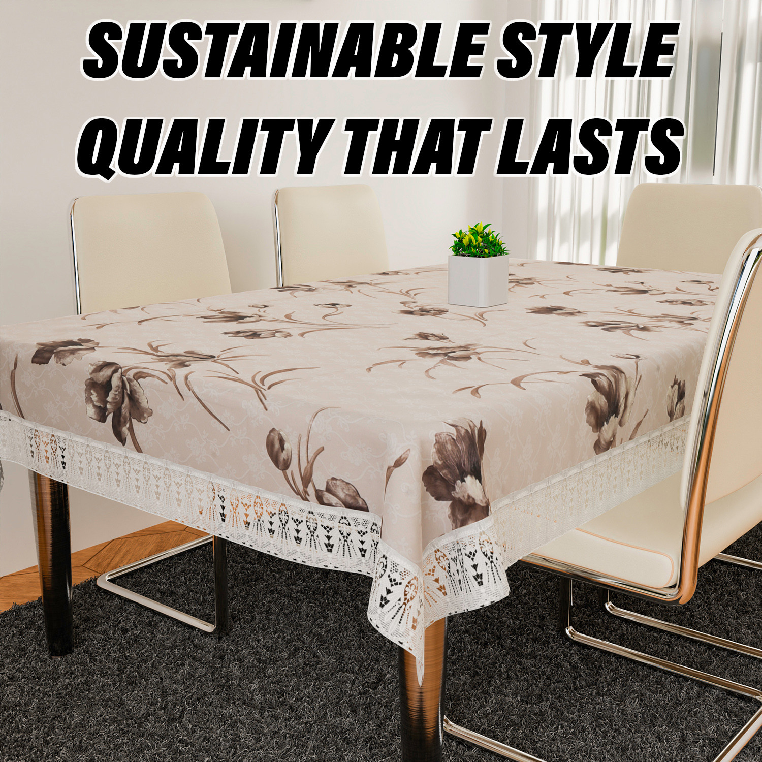 Kuber Industries Dining Table Cover  Heavy PVC Table Cloth Cover  6 Seater Table Cloth  Flower Table Cover  Table Protector  Table Cover for Dining Table  60x90 Inch  DTC  Brown