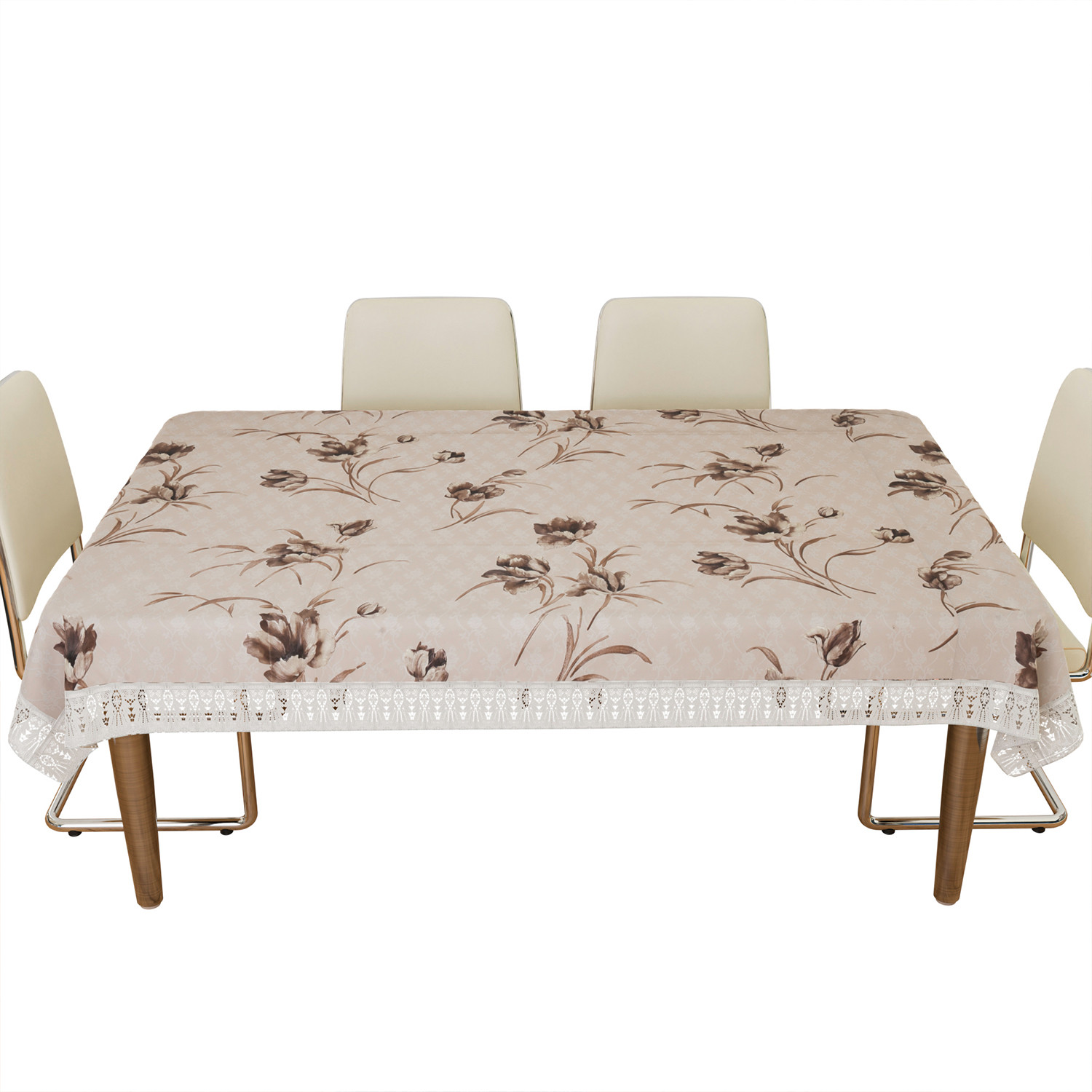 Kuber Industries Dining Table Cover | Heavy PVC Table Cloth Cover | 6 Seater Table Cloth | Flower Table Cover | Table Protector | Table Cover for Dining Table | 60x90 Inch | DTC | Brown
