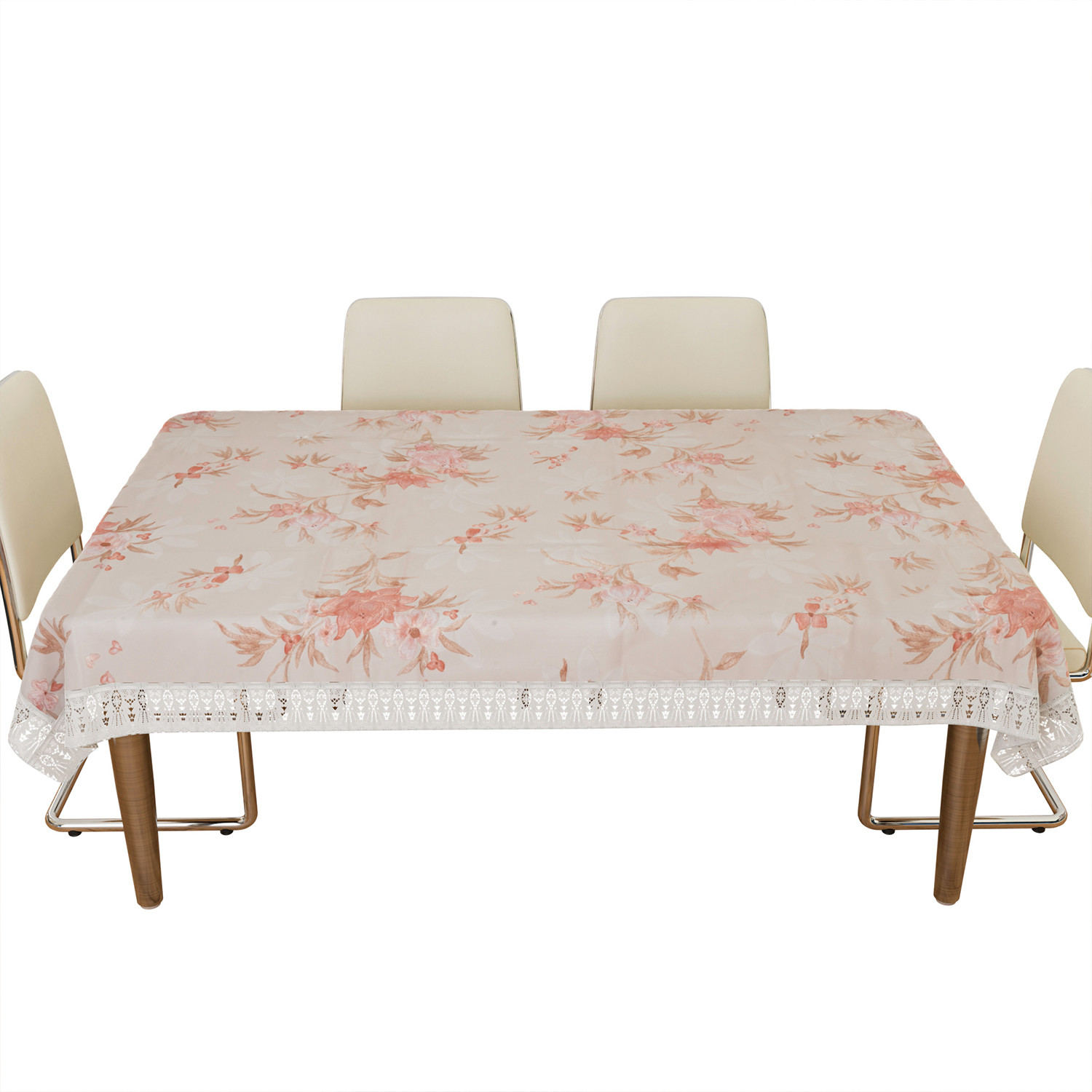 Kuber Industries Dining Table Cover | Heavy PVC Table Cloth Cover | 6 Seater Table Cloth | Red Flower Table Cover | Table Protector | Table Cover for Dining Table | 60x90 Inch | DTC | Cream